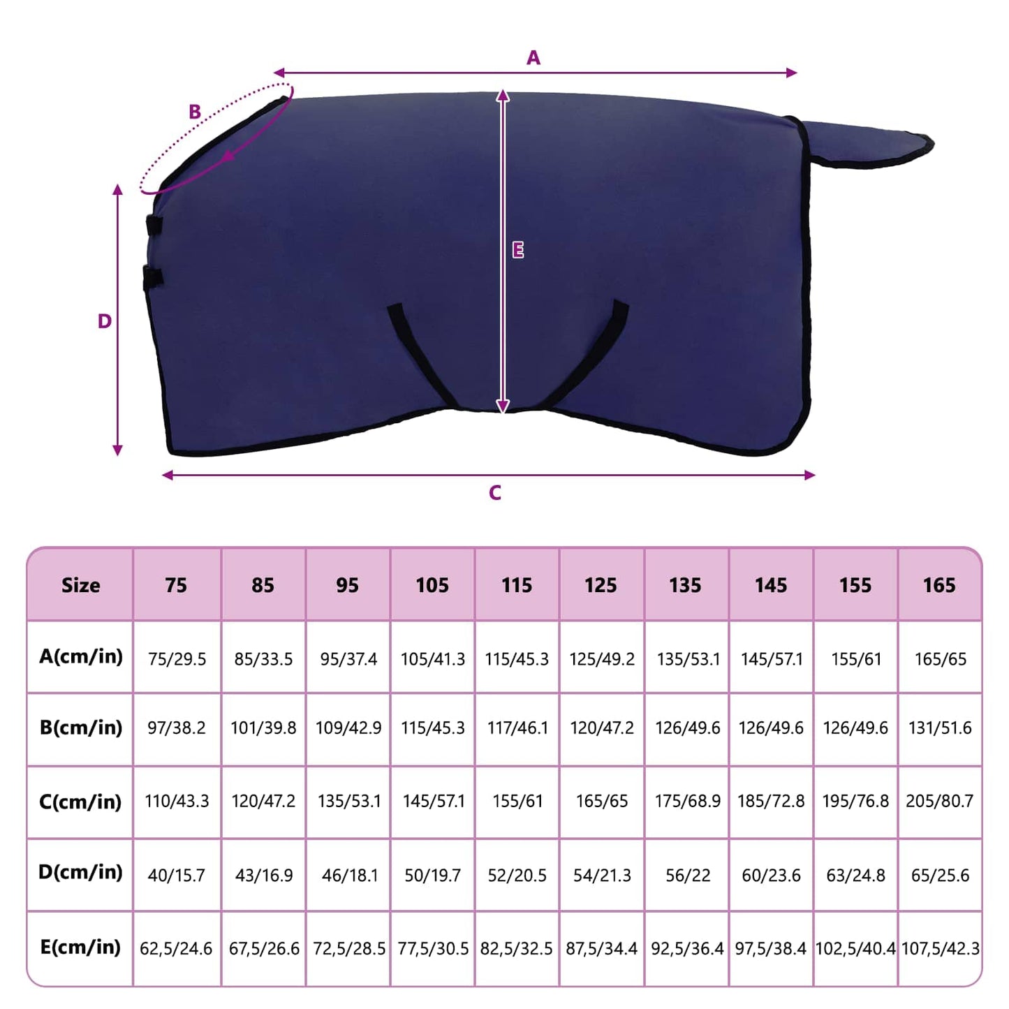 Hestetæppe Mørkeblå 75 cm Polyester Fleece