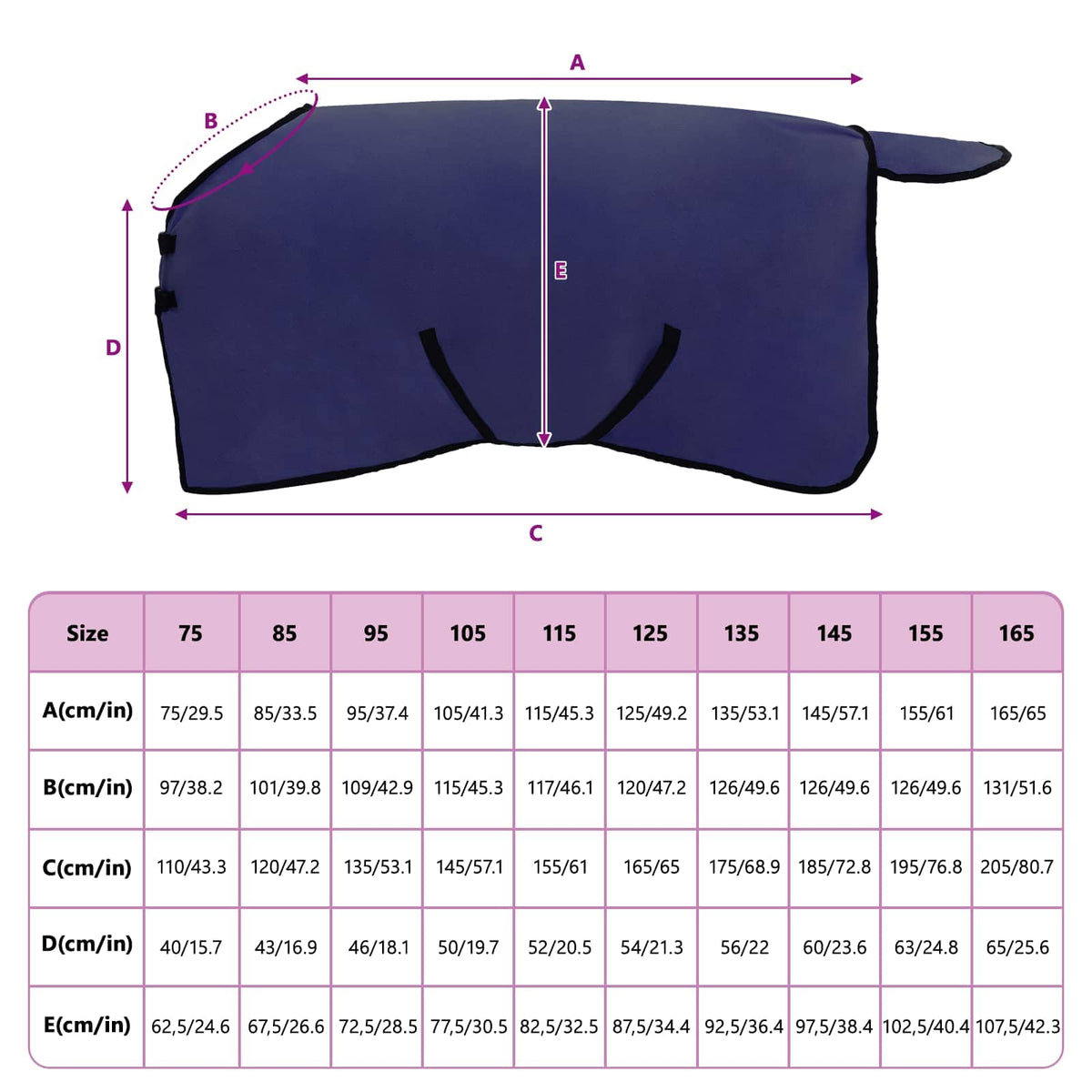 Hestetæppe Mørkeblå 95 cm Polyester Fleece