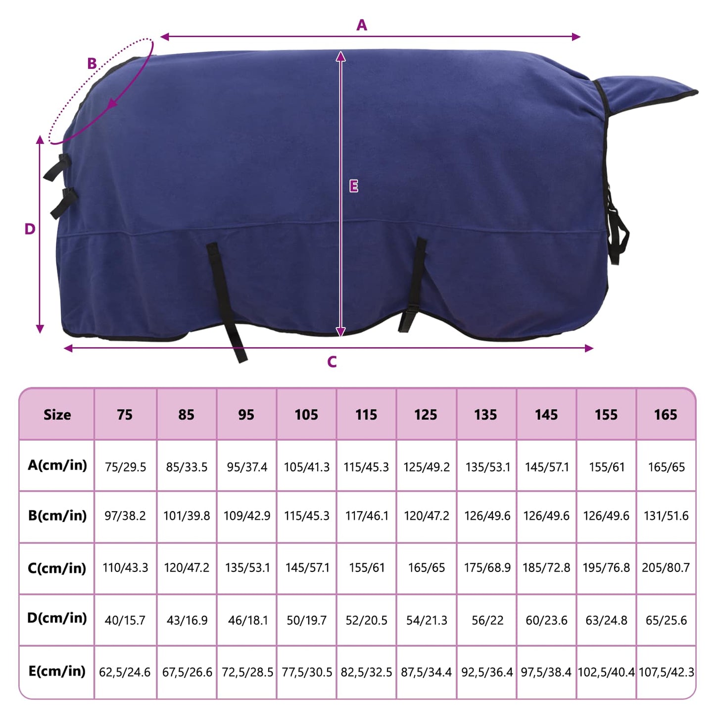 Hestetæppe Mørkeblå 145 cm Polyester Fleece