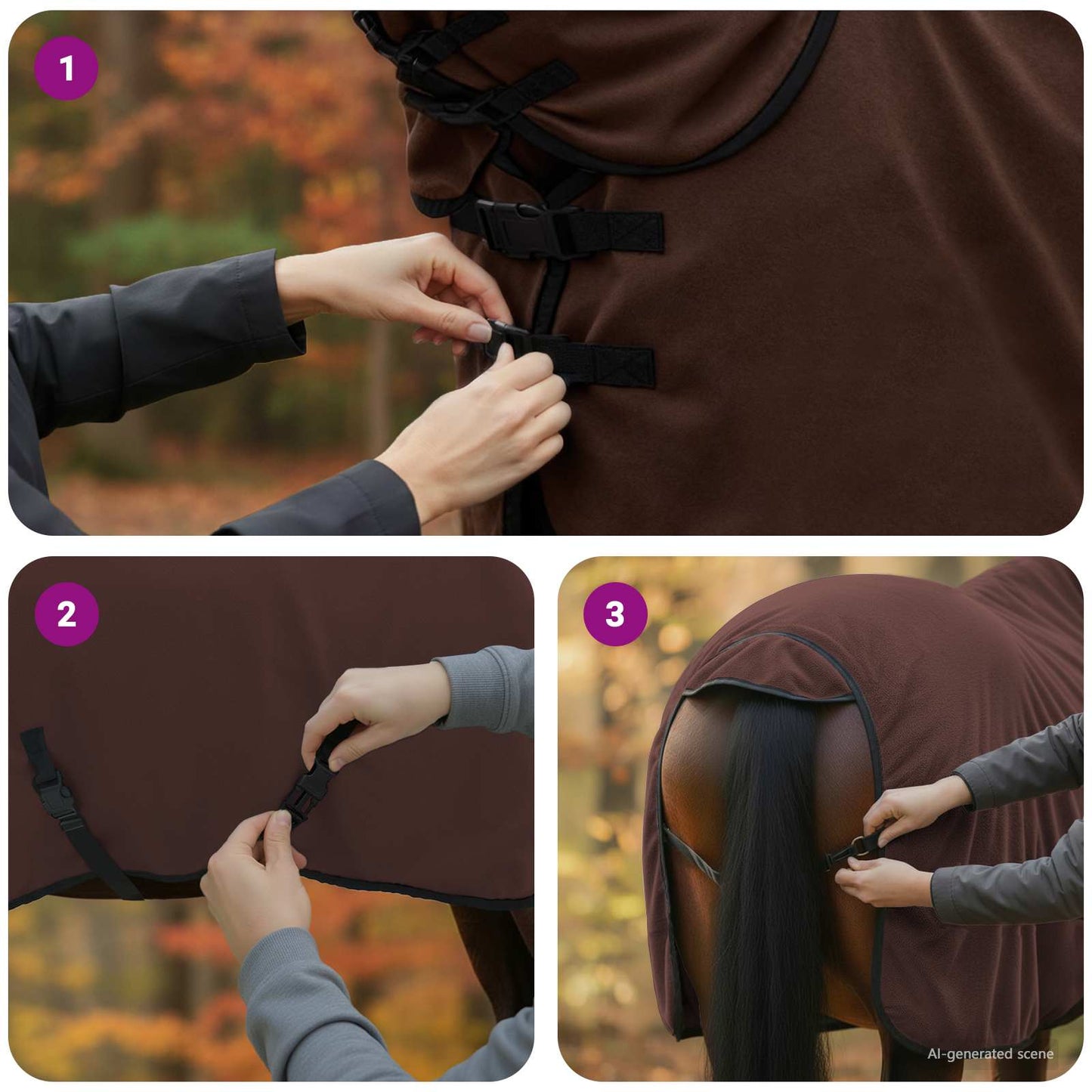 Hestetæppe Mørkebrun 105 cm Polyester Fleece
