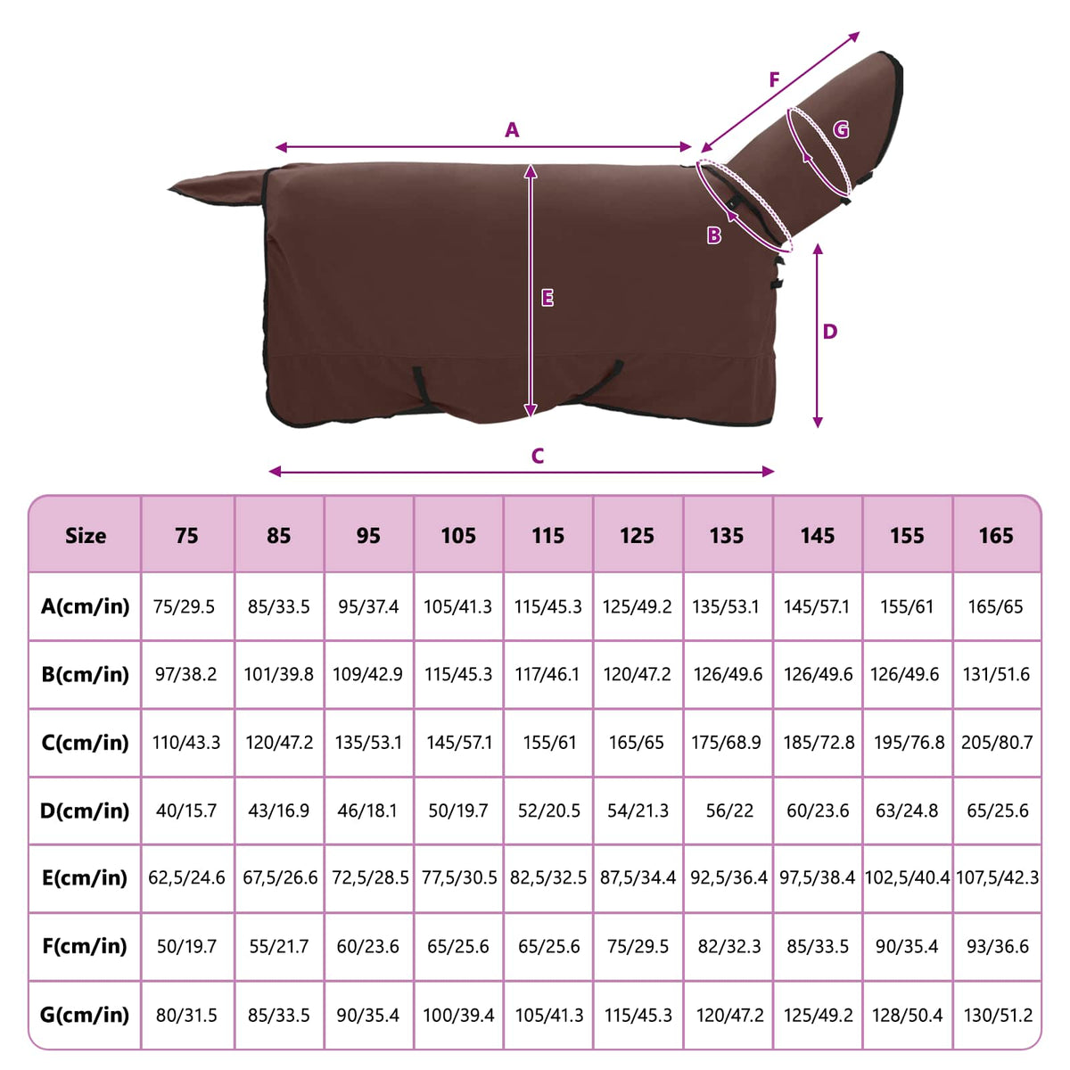 Hestetæppe Mørkebrun 155 cm Polyester Fleece