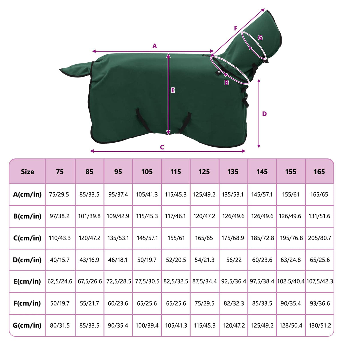 Hestetæppe Mørkegrøn 95 cm Polyester Fleece