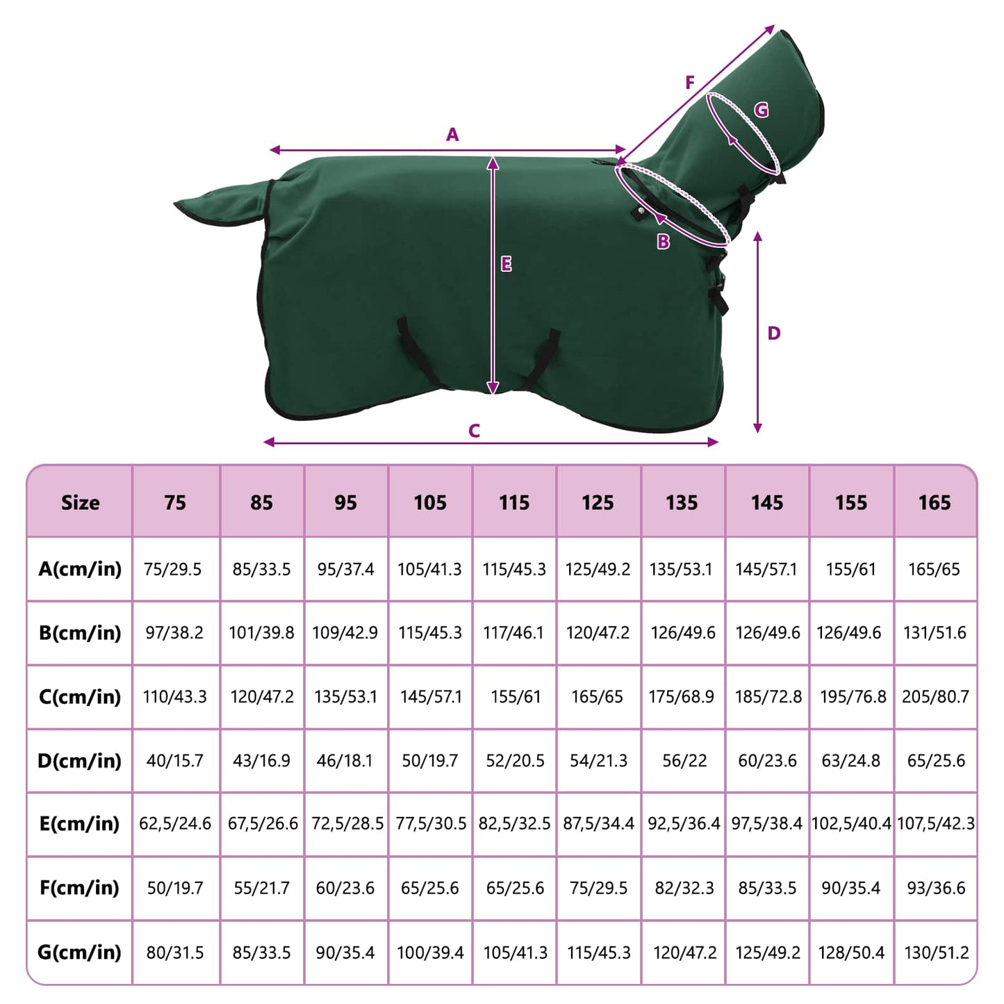 Hestetæppe Mørkegrøn 105 cm Polyester Fleece