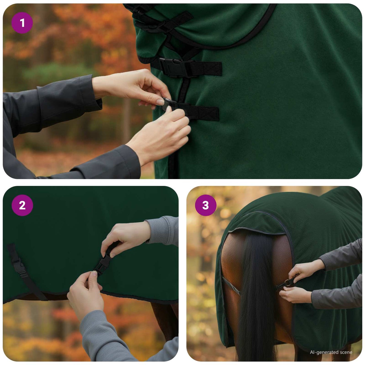 Hestetæppe Mørkegrøn 115 cm Polyester Fleece