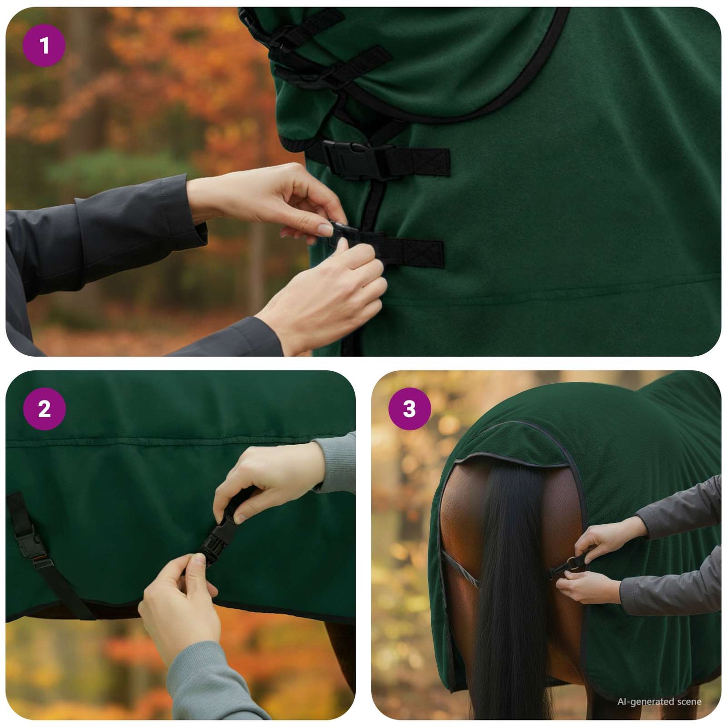 Hestetæppe Mørkegrøn 145 cm Polyester Fleece