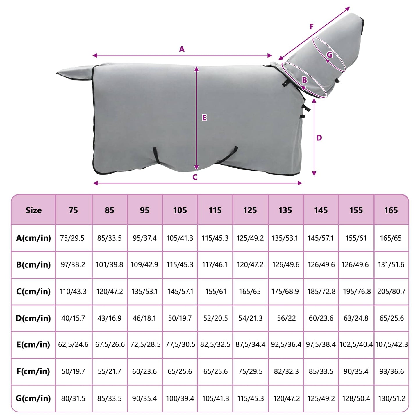 Hestetæppe Lysegrå og pink 115 cm Polyester Fleece