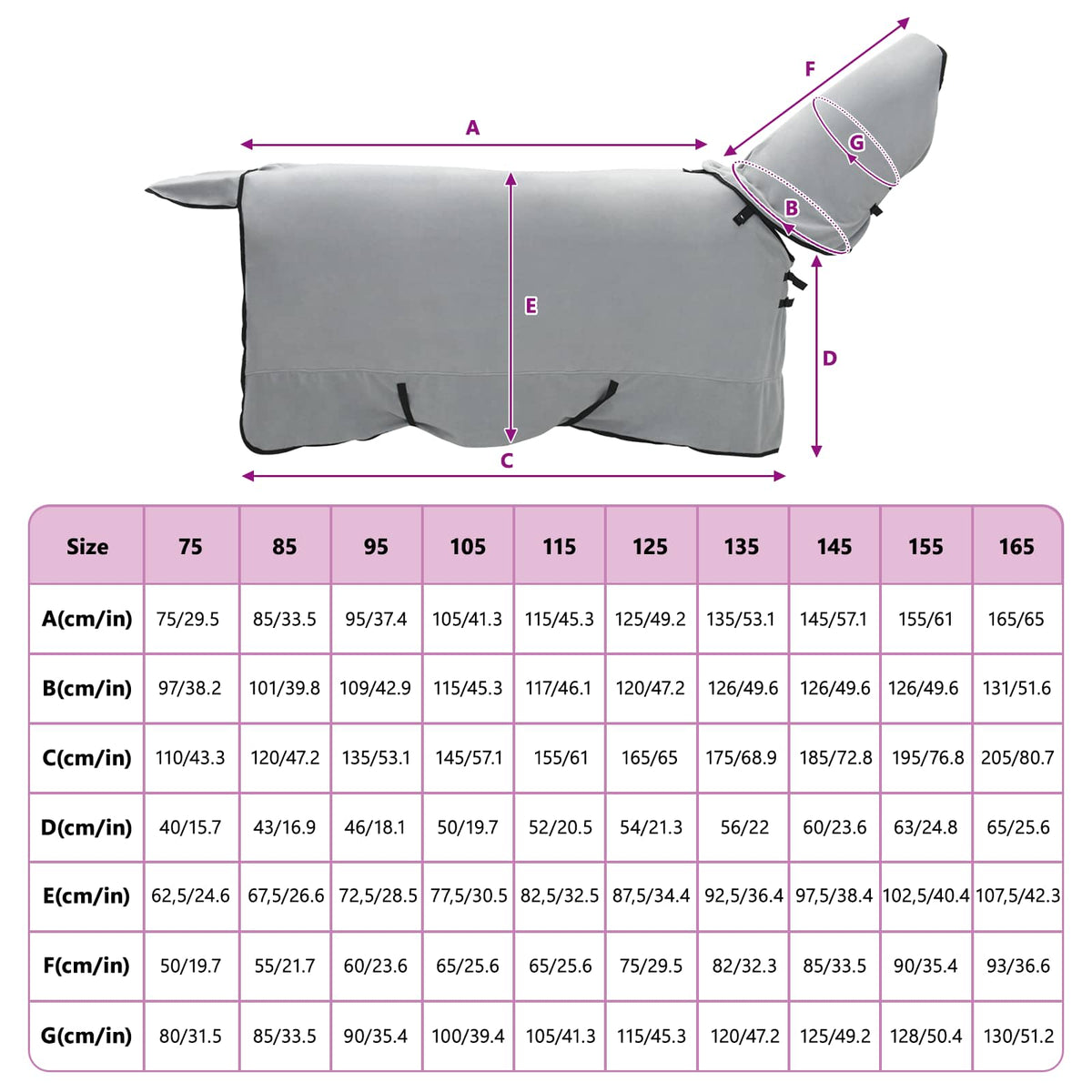 Hestetæppe Lysegrå og pink 135 cm Polyester Fleece
