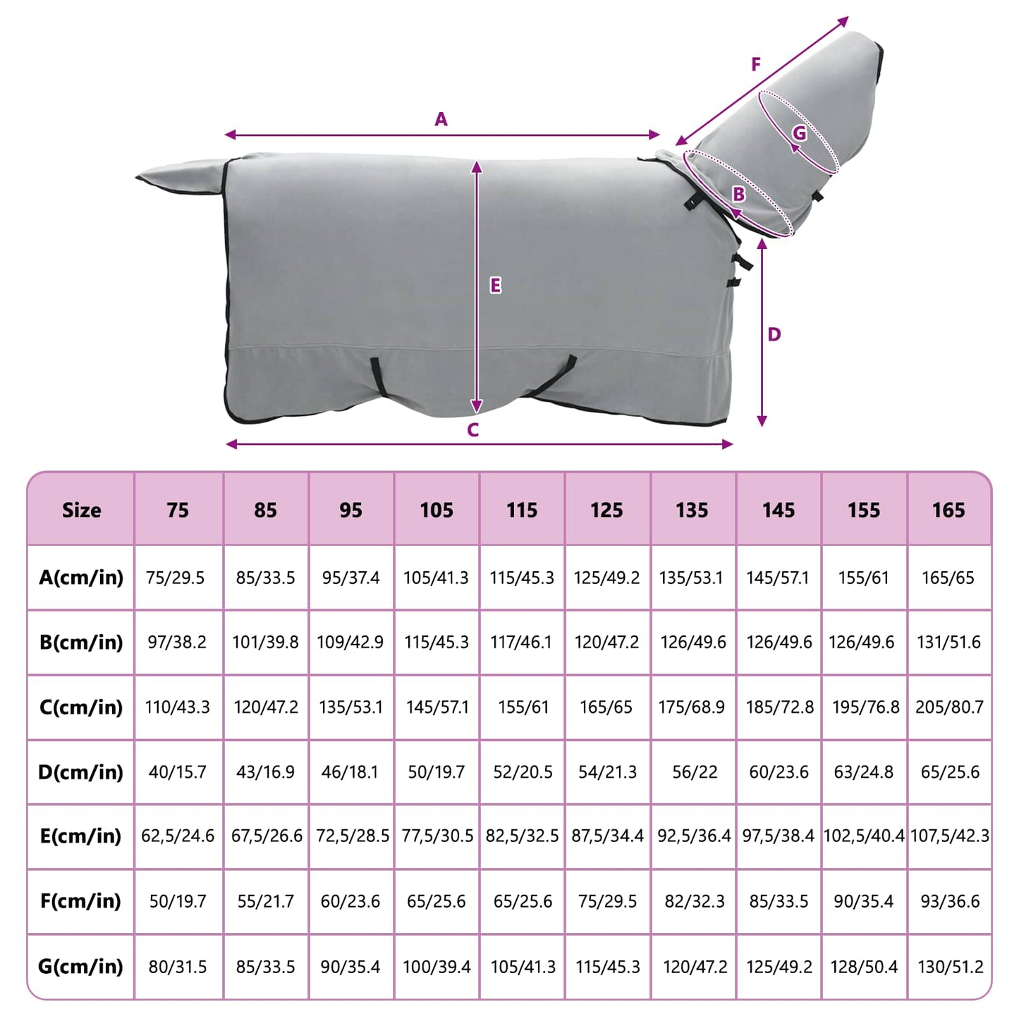 Hestetæppe Lysegrå og pink 145 cm Polyester Fleece