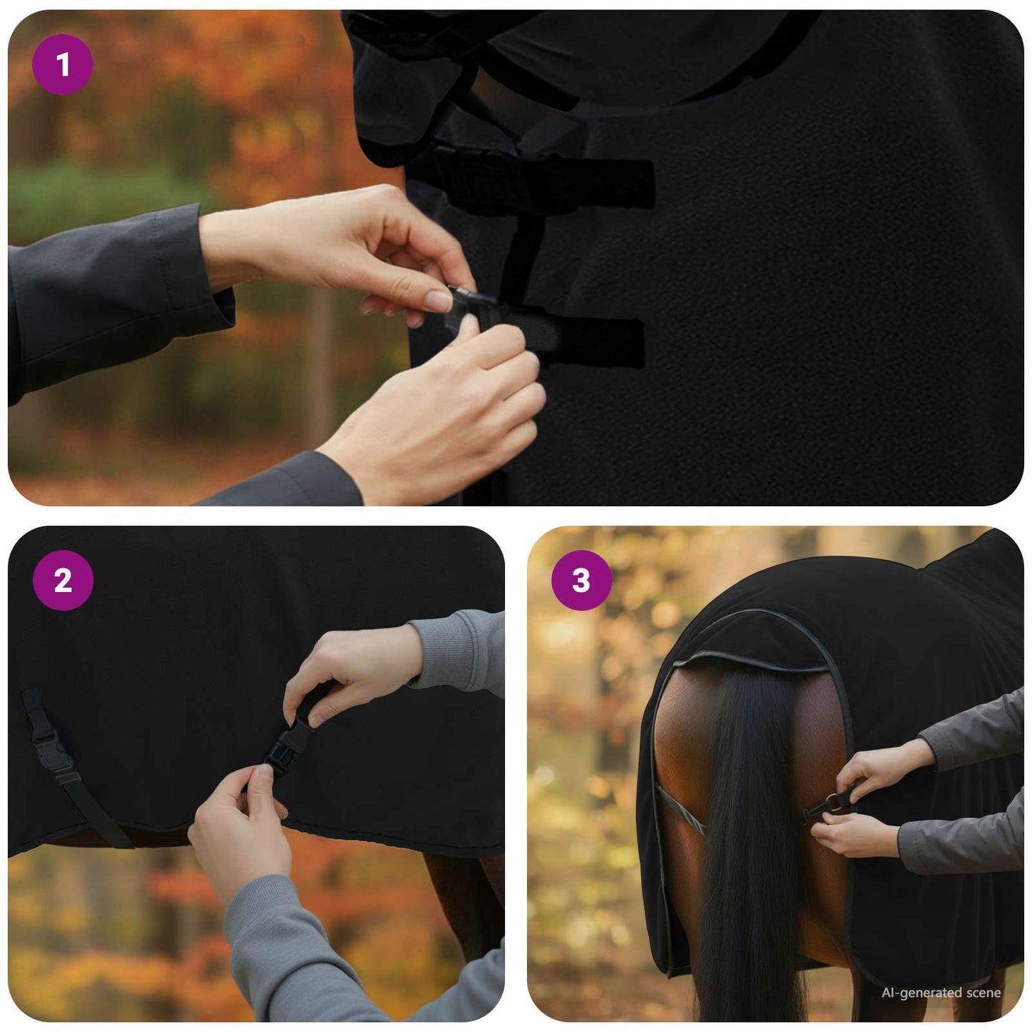 Hestetæppe Sort 75 cm Polyester Fleece