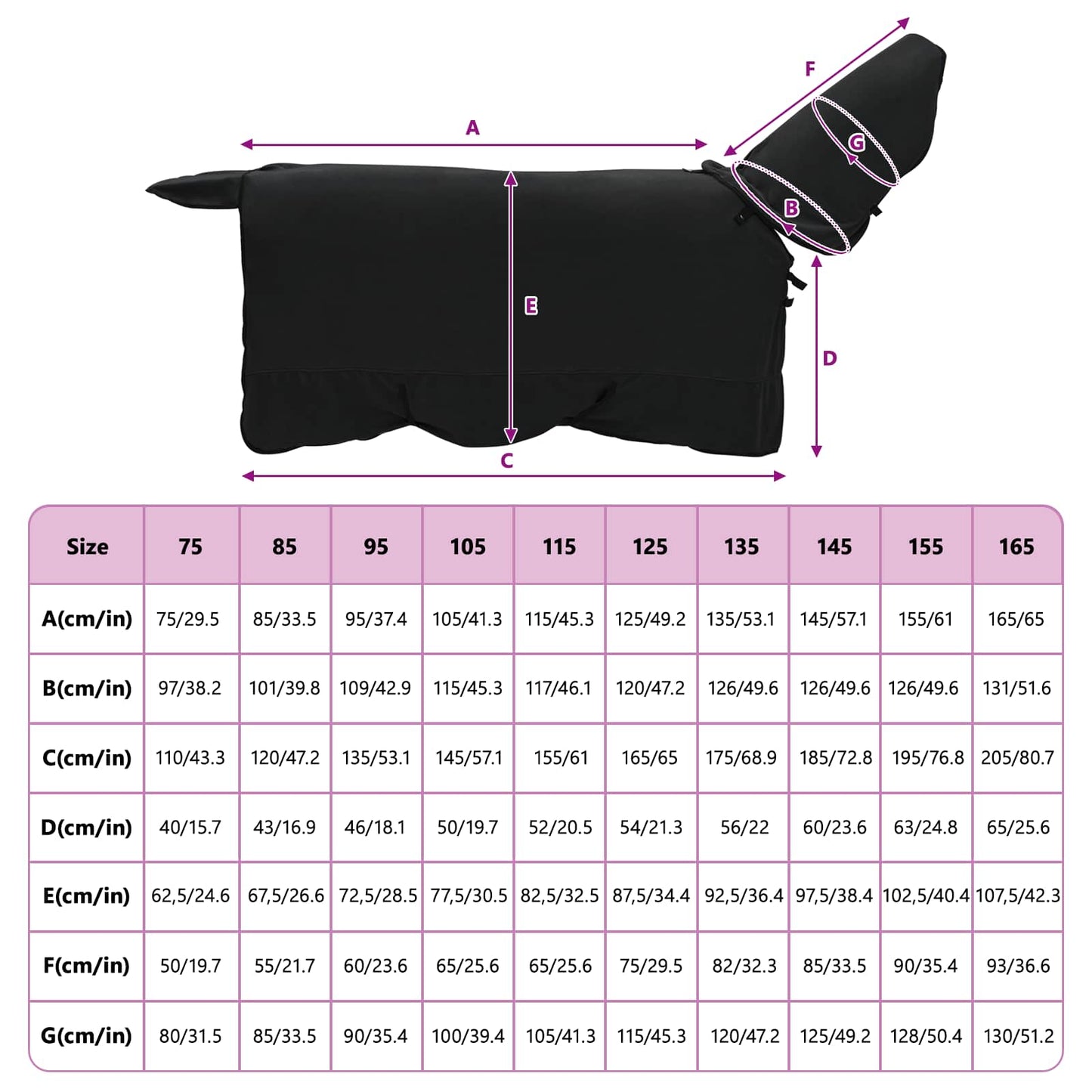 Hestetæppe Sort 135 cm Polyester Fleece