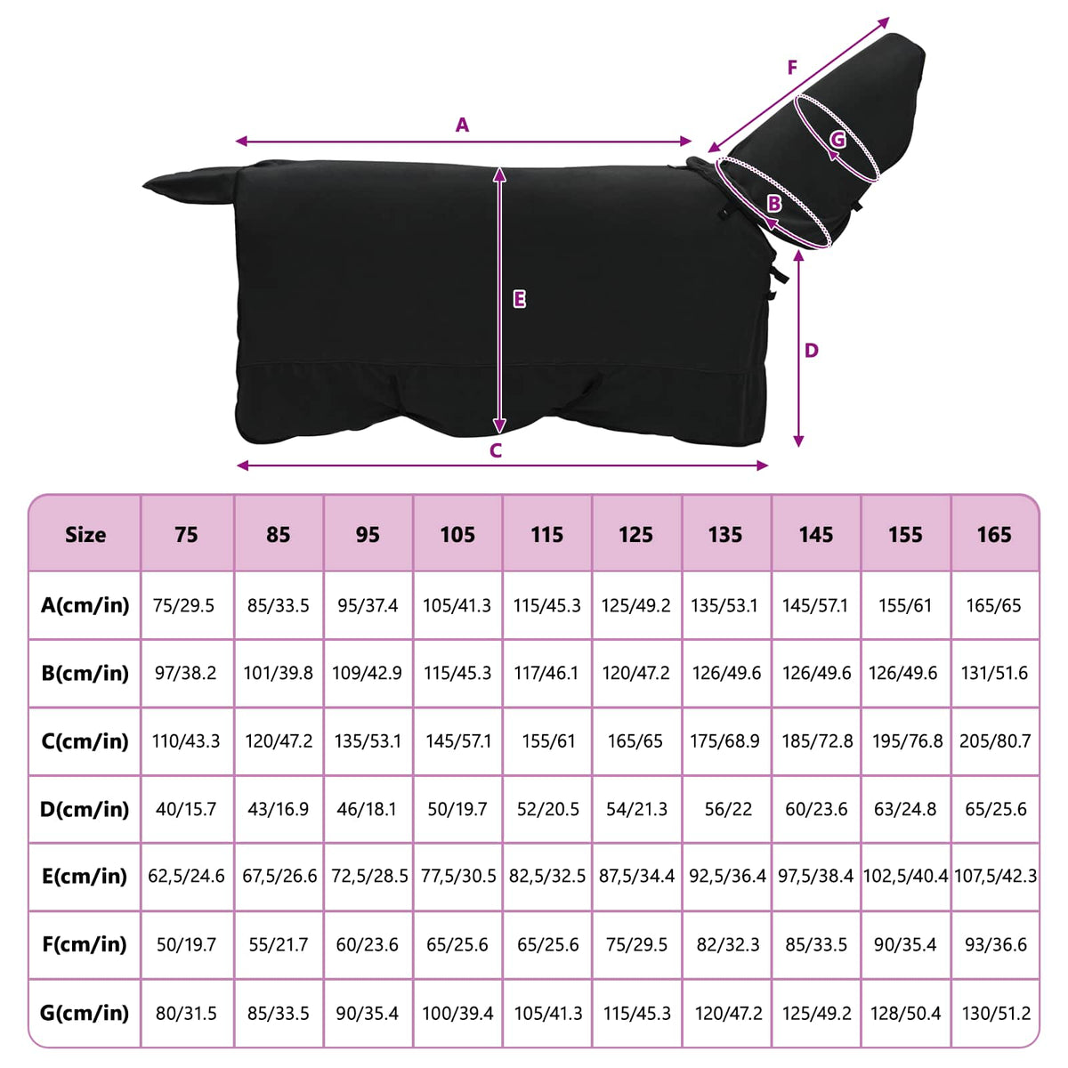 Hestetæppe Sort 145 cm Polyester Fleece