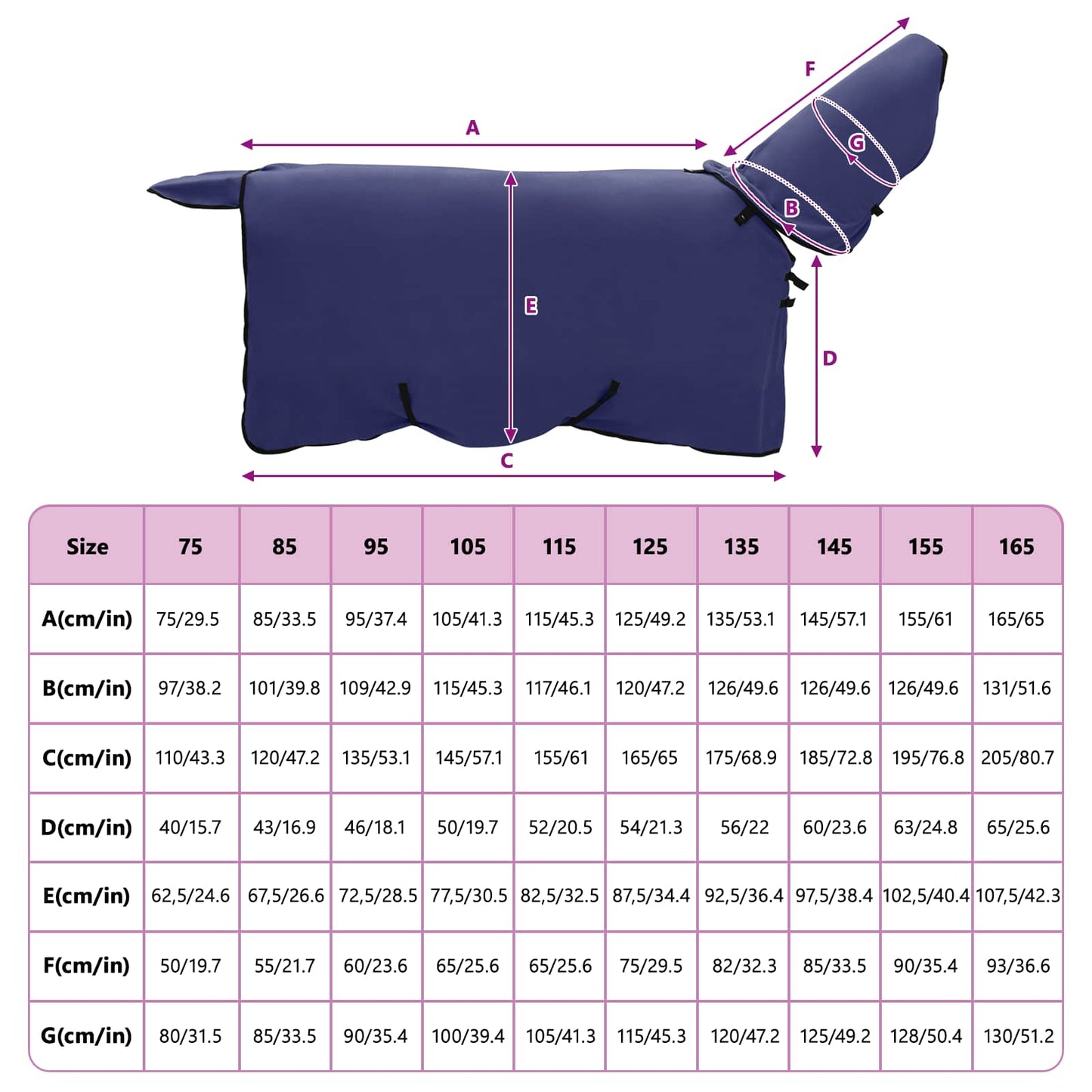 Hestetæppe Mørkeblå 115 cm Polyester Fleece