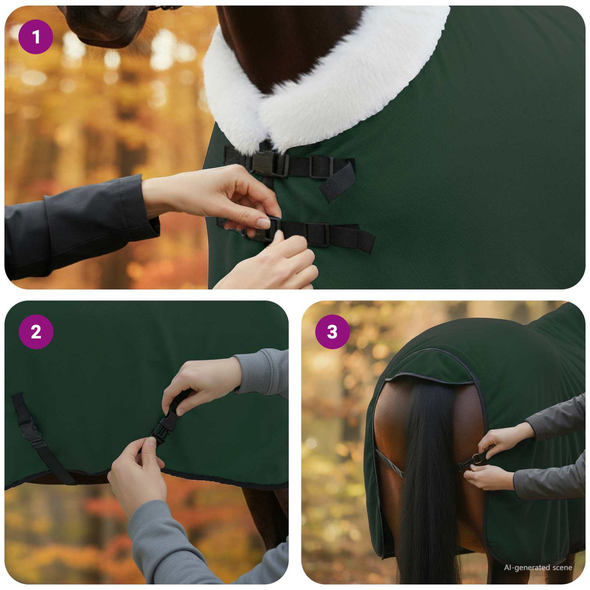 Hestetæppe Mørkegrøn 75 cm Polar fleece