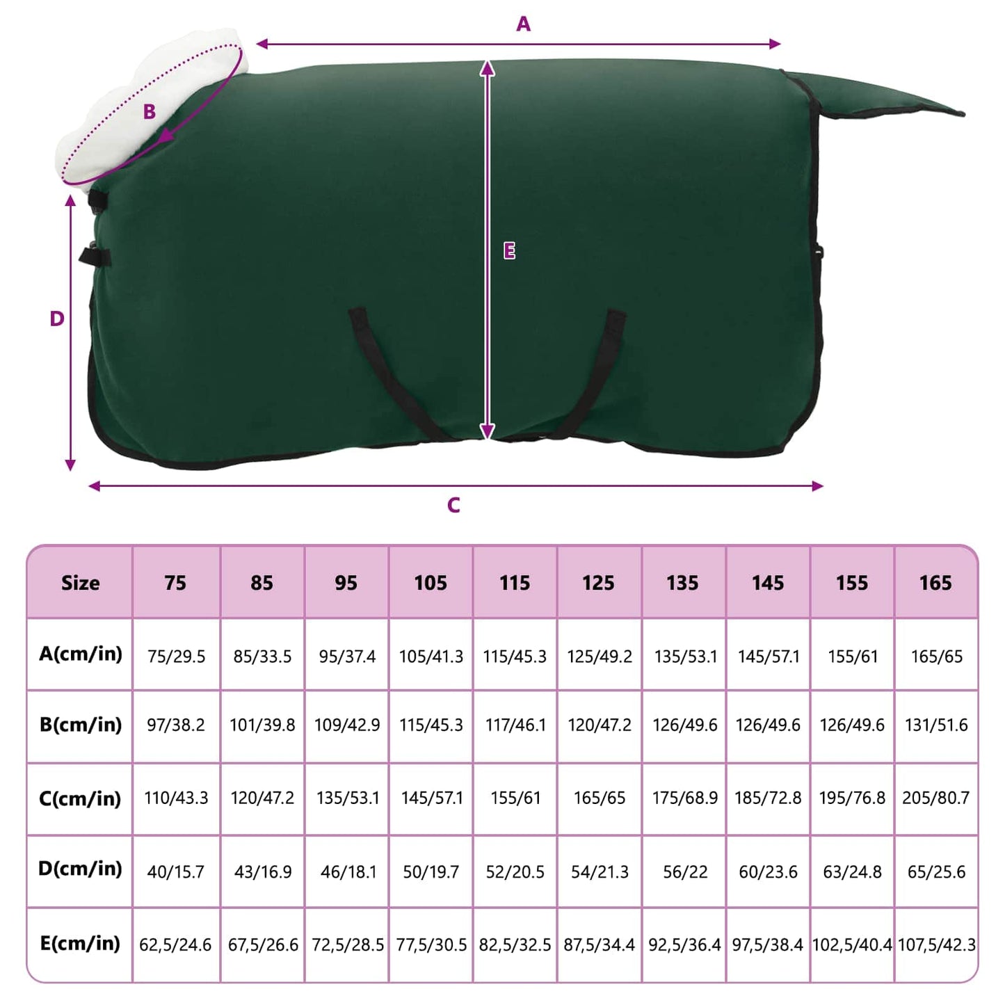 Hestetæppe Mørkegrøn 75 cm Polar fleece
