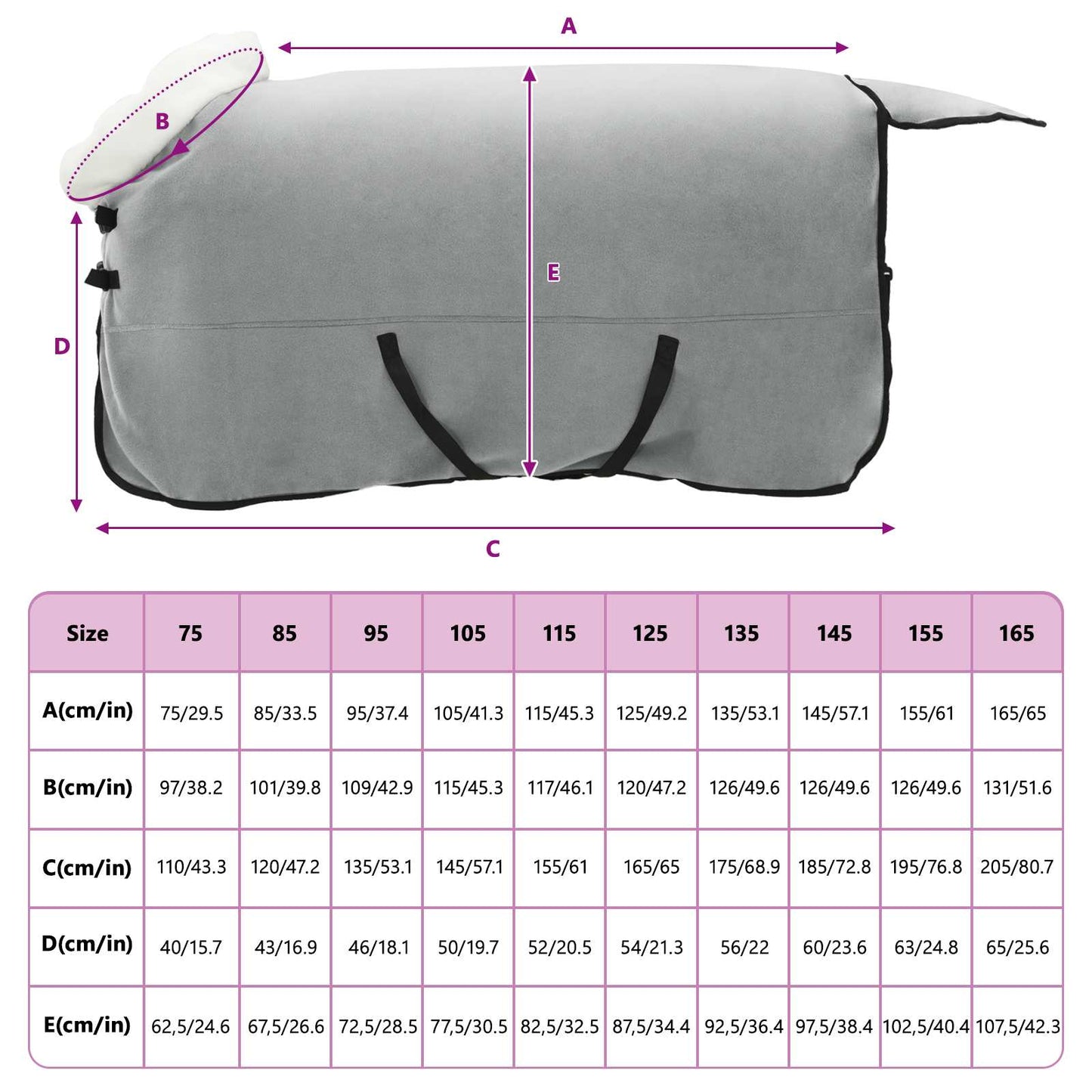 Hestetæppe Lys Grå 125 cm Polar fleece