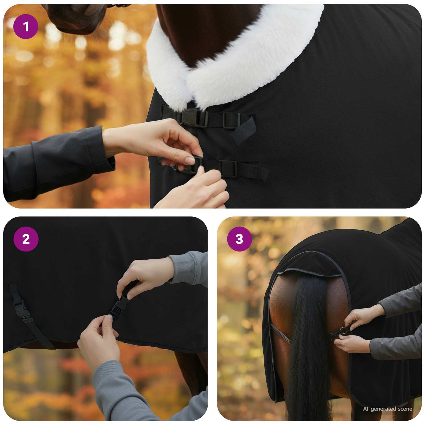 Hestetæppe Sort 75 cm Polar fleece