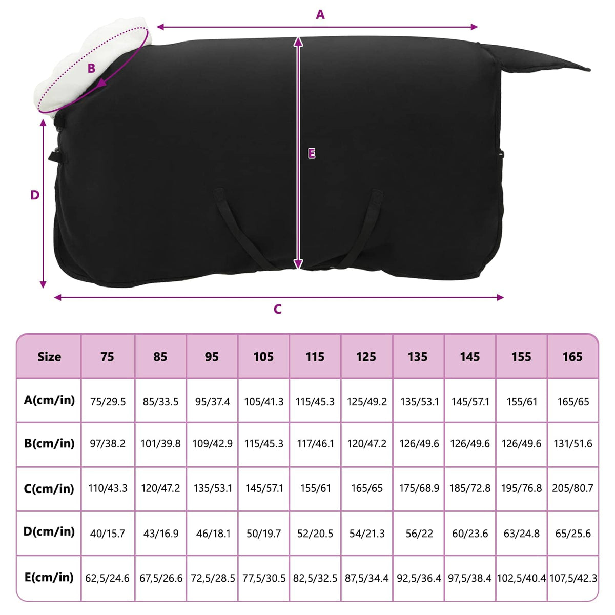Hestetæppe Sort 85 cm Polar fleece