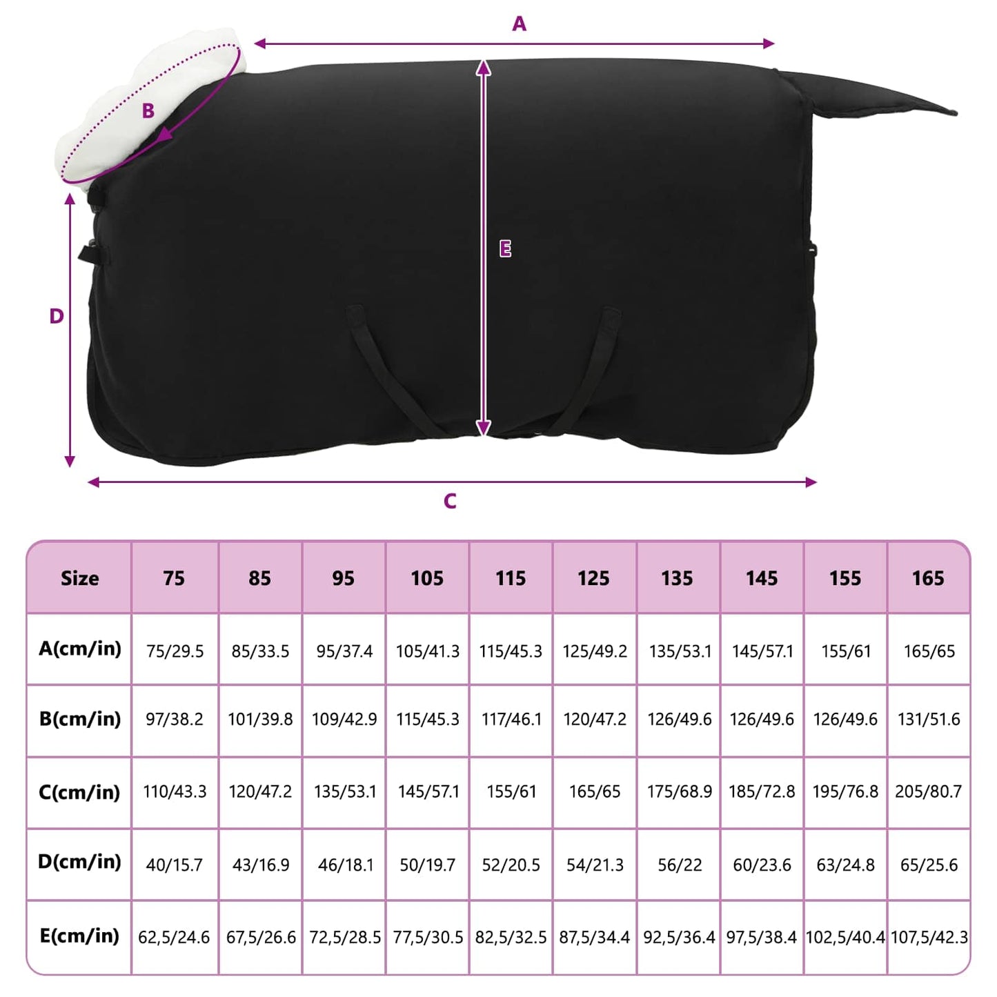 Hestetæppe Sort 105 cm Polar fleece
