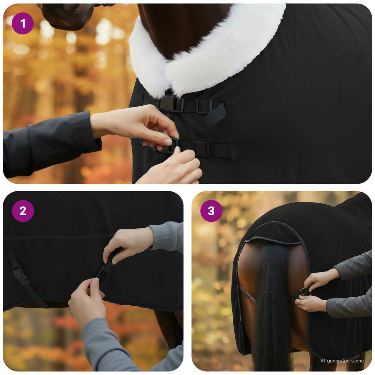 Hestetæppe Sort 125 cm Polar fleece