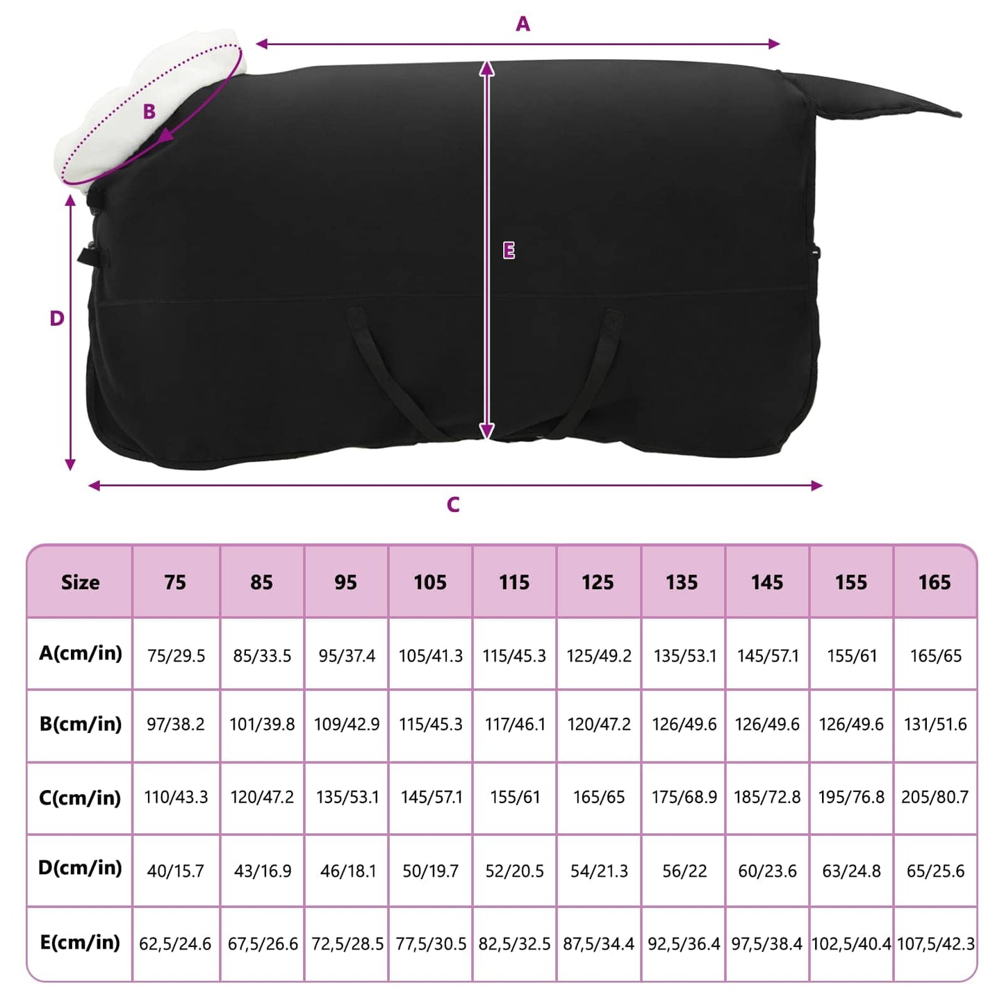 Hestetæppe Sort 125 cm Polar fleece