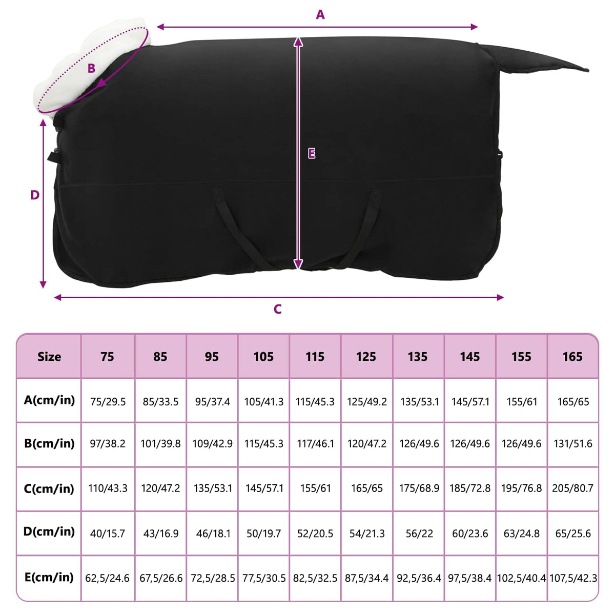 Hestetæppe Sort 155 cm Polar fleece