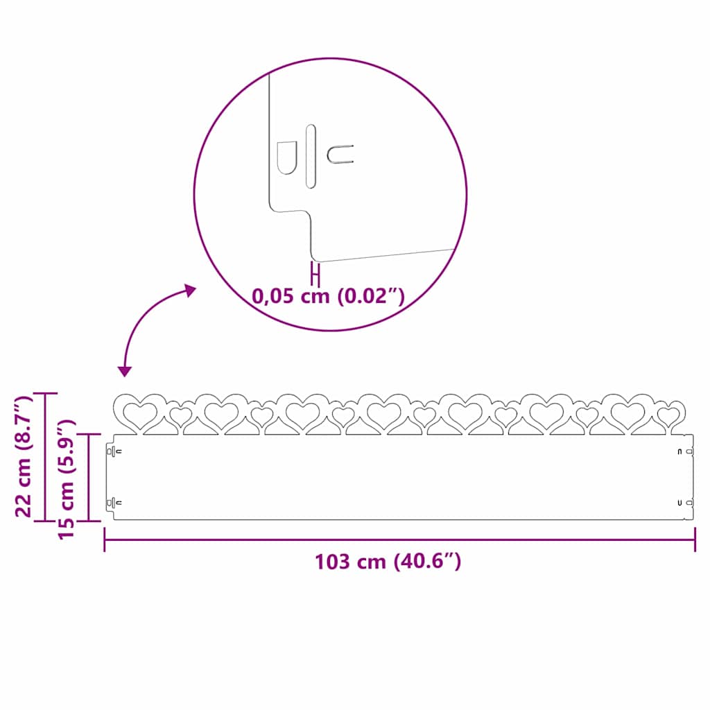 Plænekanter 20 stk. 103 x 0,05 x 22 cm Rustfrit stål Sølv