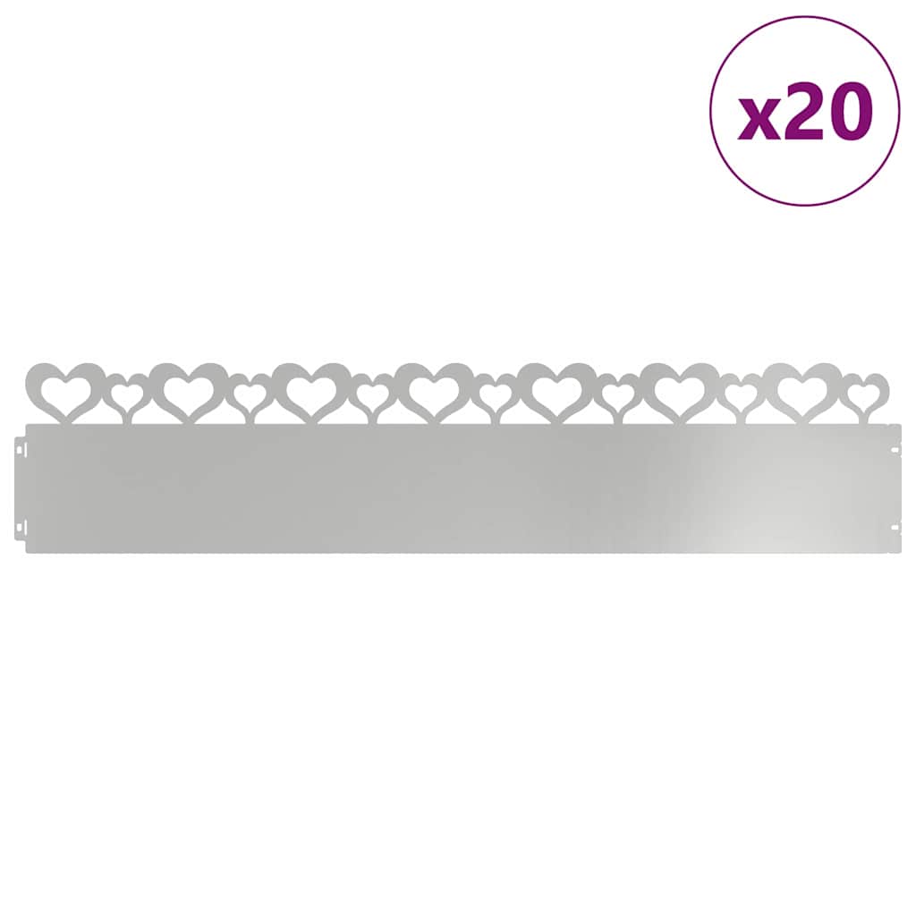 Plænekanter 20 stk. 103 x 0,05 x 22 cm Galvaniseret stål Sølv