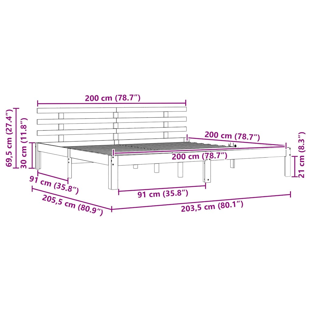Sengestel Voks brun 203.5 x 205.5 x 69.5 cm Massivt fyrretræ