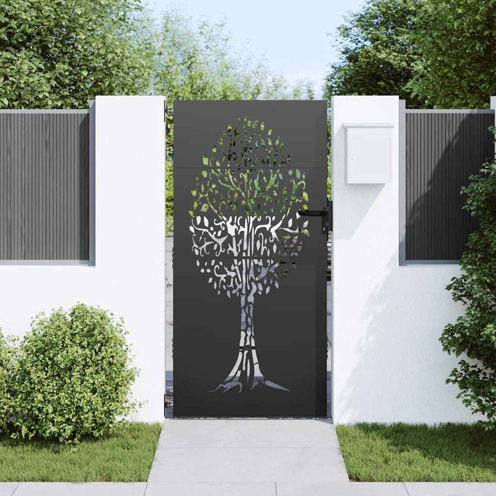 Haveport 85 x 200 cm Pulverlakeret Stål Sort Låses