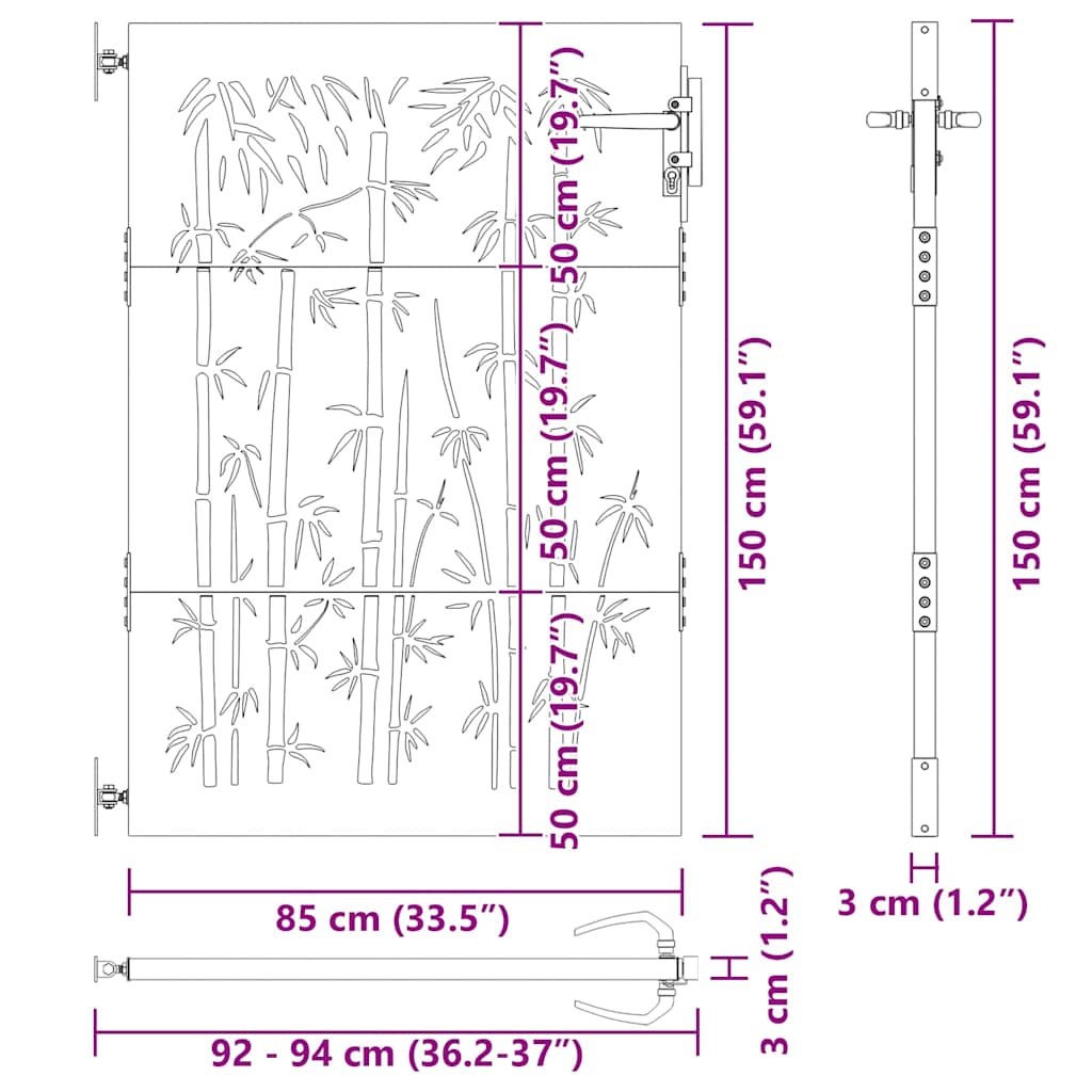 Haveport 85 x 150 cm Pulverlakeret Stål Sort Låses