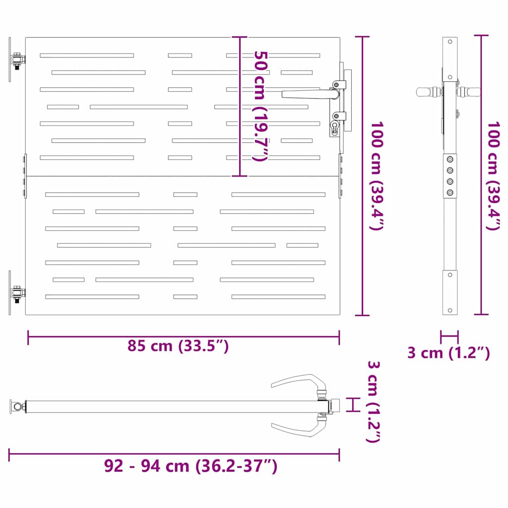 Haveport 85 x 100 cm Pulverlakeret Stål Sort Låses