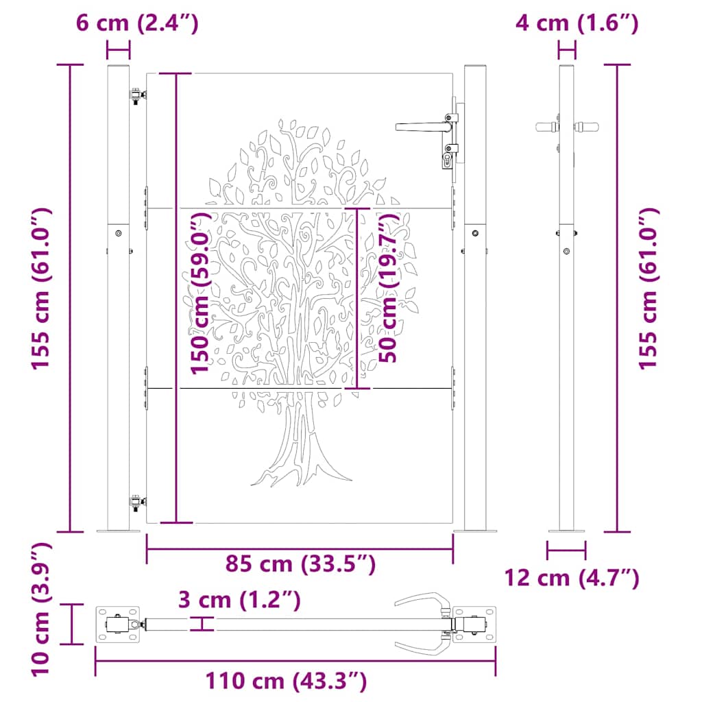 Haveport 110 x 155 cm Pulverlakeret Stål Sort Låses
