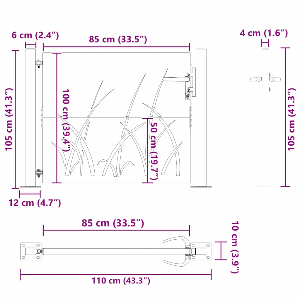Haveport 110 x 105 cm Pulverlakeret Stål Sort Låses