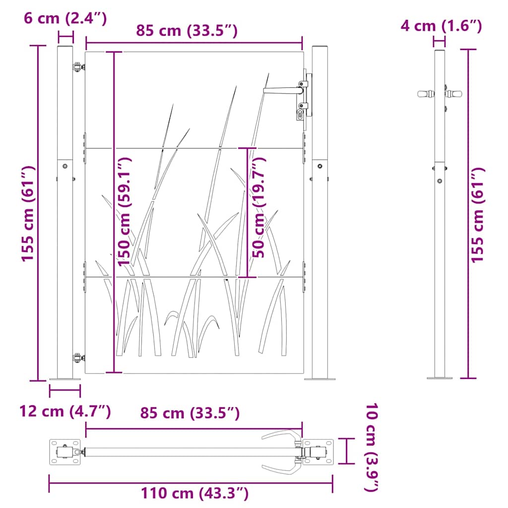 Haveport 110 x 155 cm Pulverlakeret Stål Sort Låses
