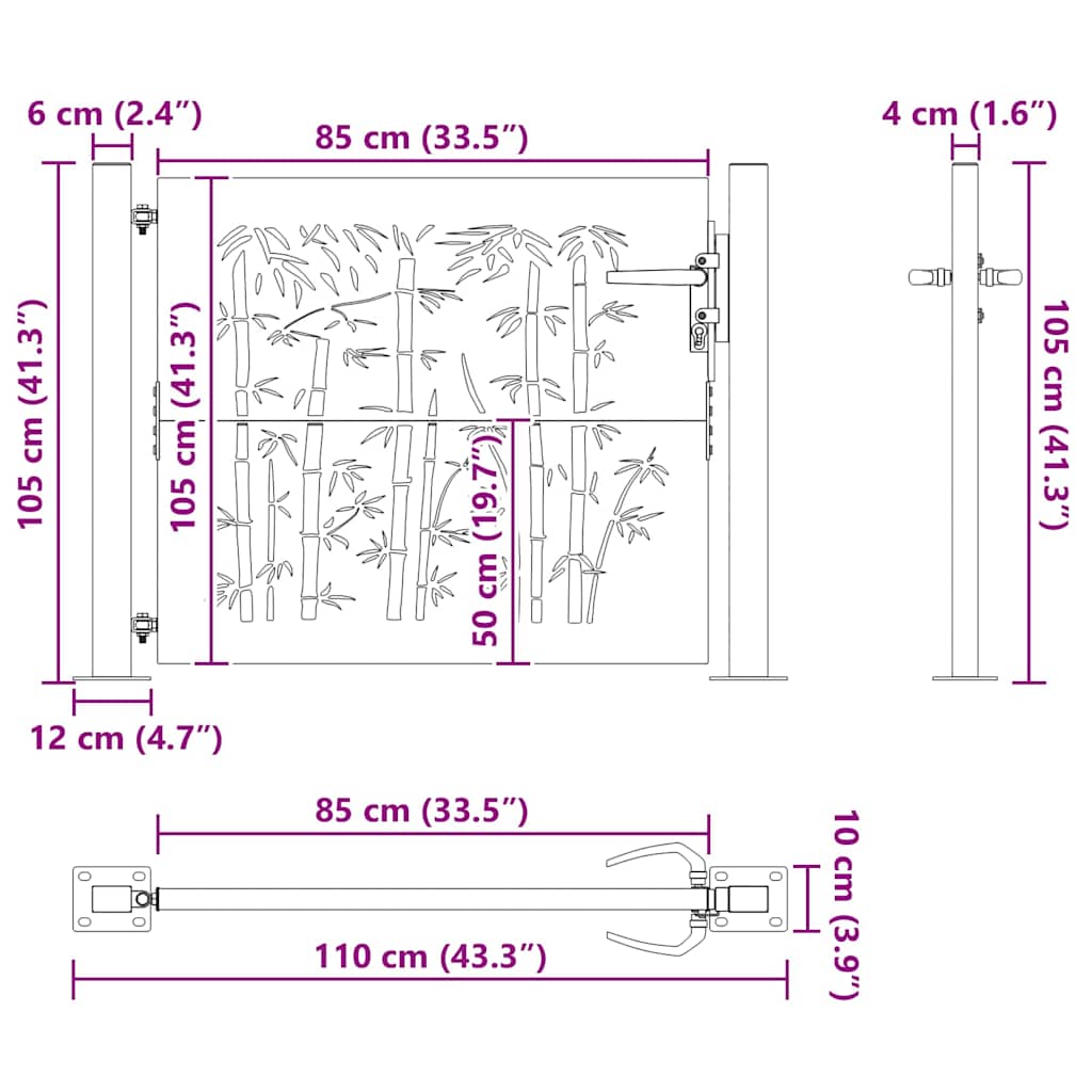 Haveport 110 x 105 cm Pulverlakeret stål Sort Låses