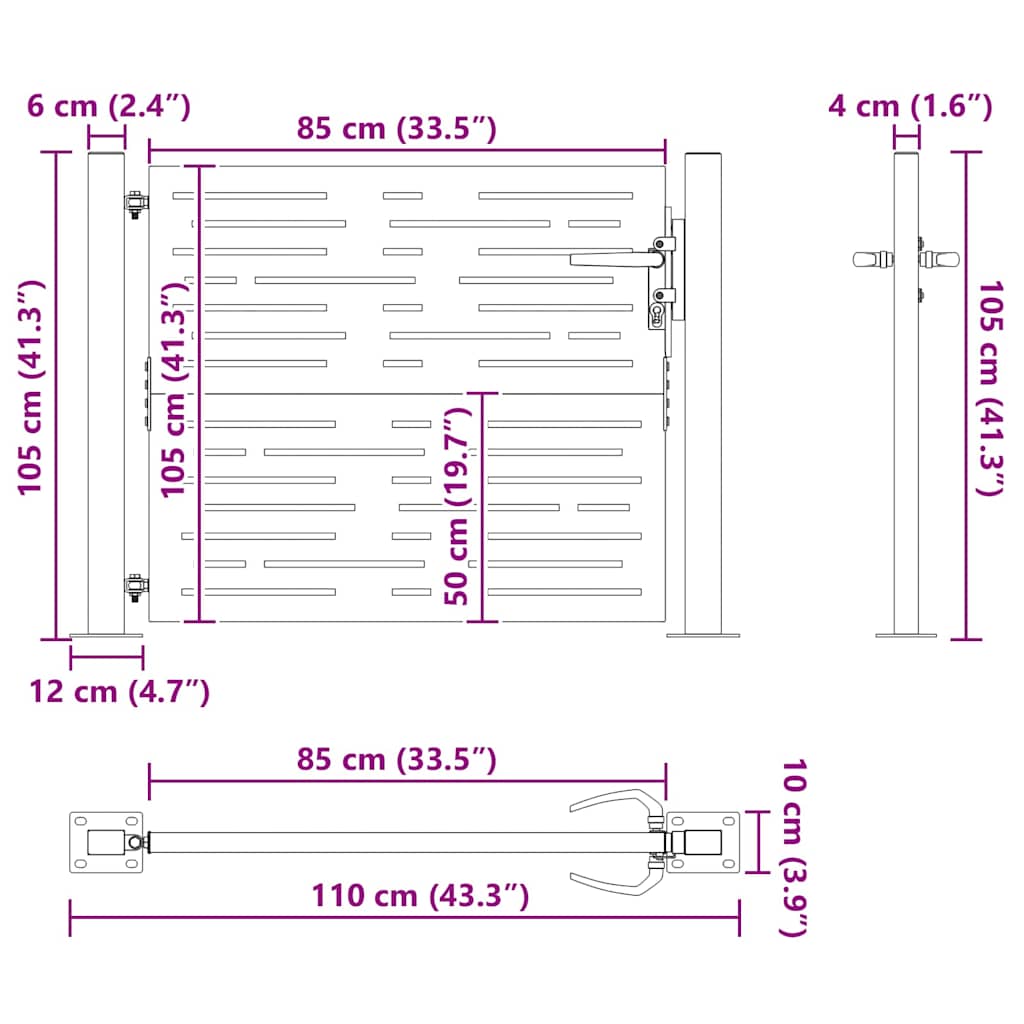 Haveport med lås Sort 110 x 105 cm Pulverlakeret stål