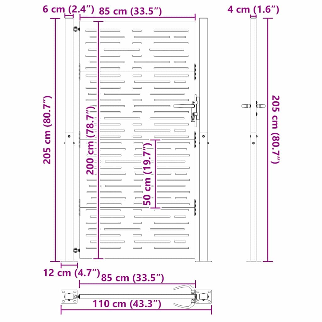 Haveport med lås Sort 110 x 205 cm Pulverlakeret stål
