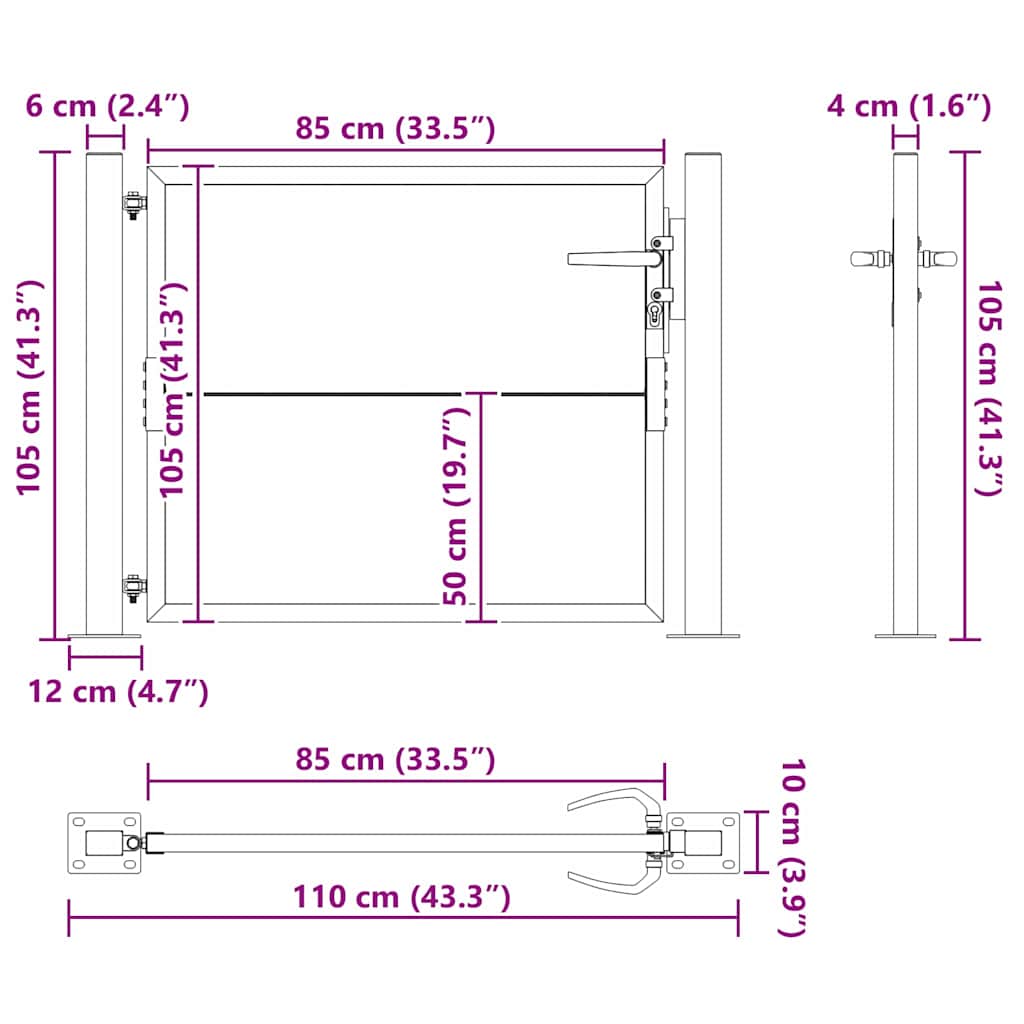 Haveport 110 x 105 cm Pulverlakeret stål Sort Låses