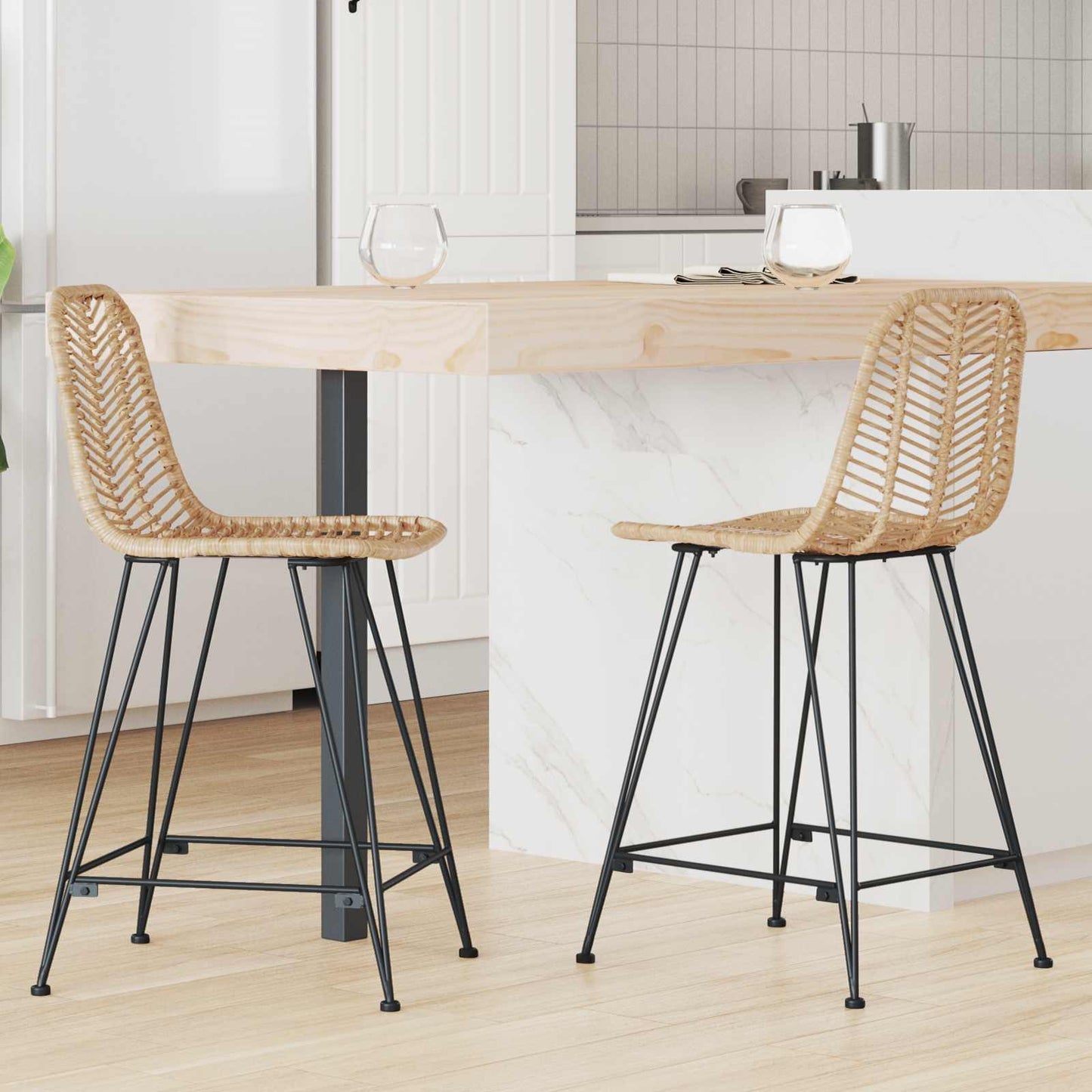 Barstol 2 stk. Naturfarvet 44,5 x 54,5 x 97,5 cm Rattan og Jern