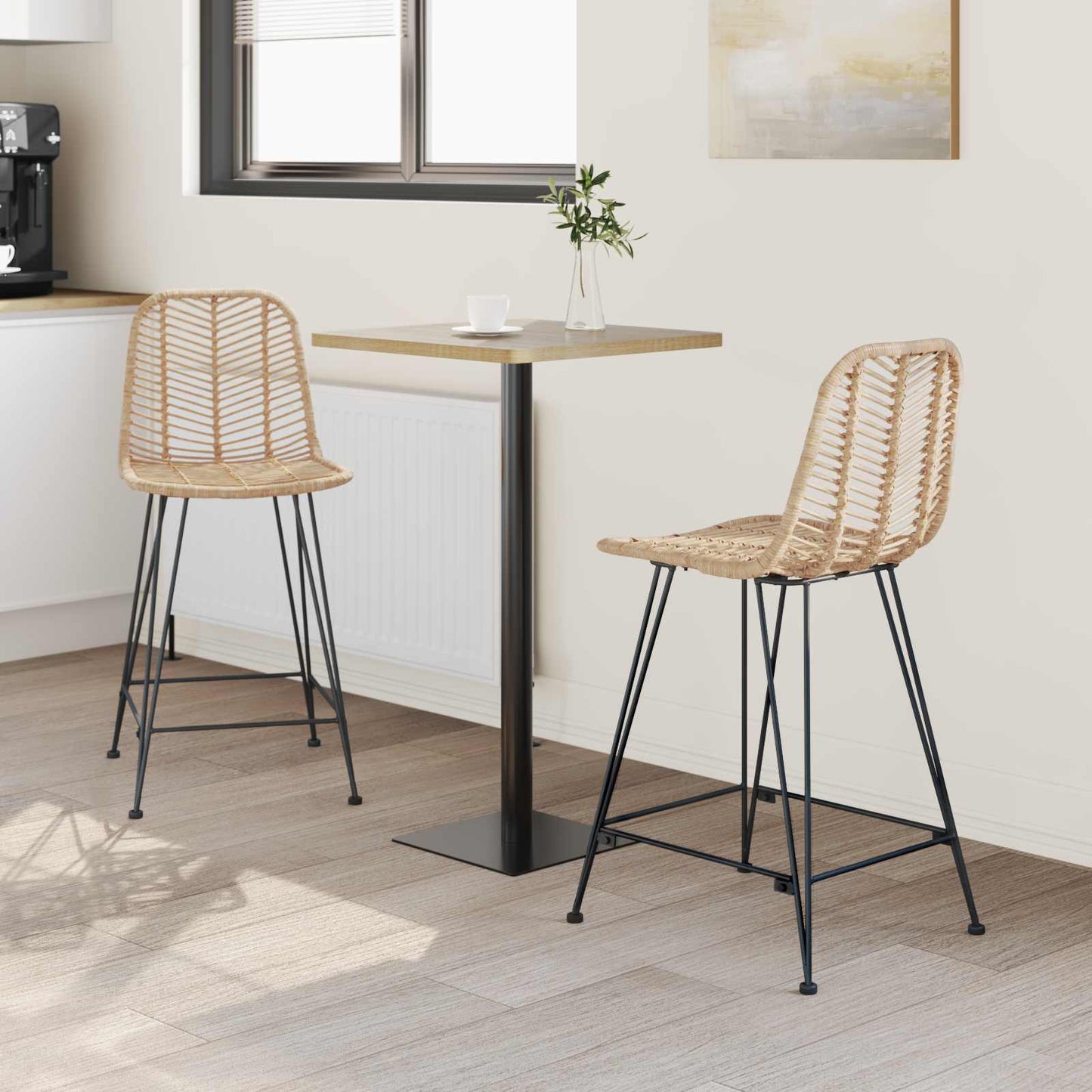 Barstol 2 stk. Naturfarvet 44,5 x 54,5 x 97,5 cm Rattan og Jern