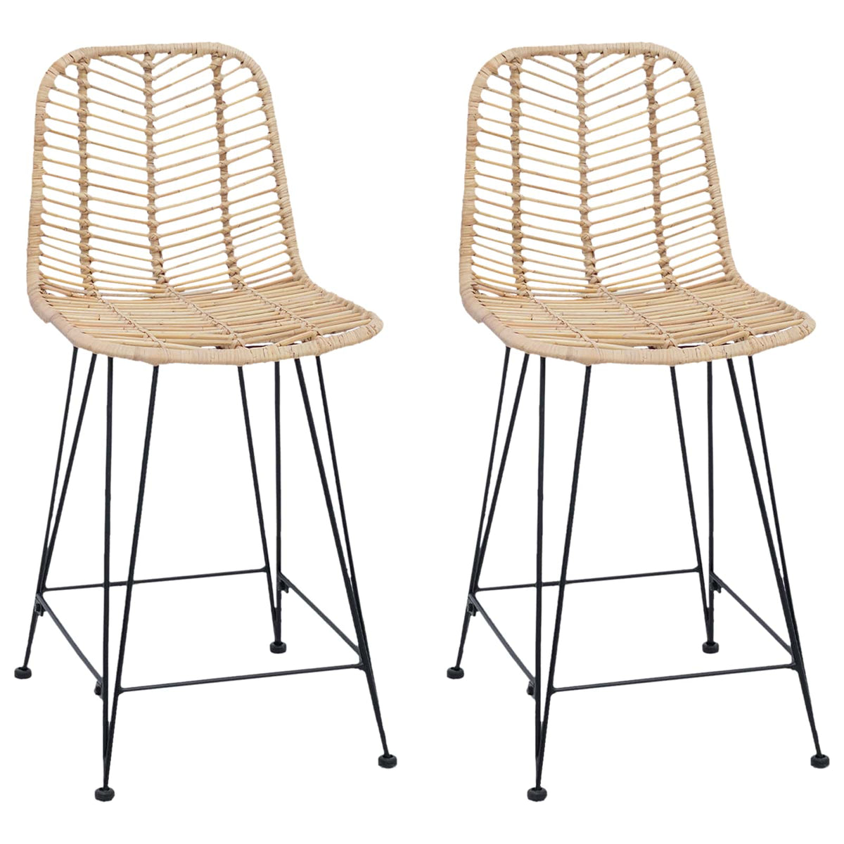 Barstol 2 stk. Naturfarvet 44,5 x 54,5 x 97,5 cm Rattan og Jern