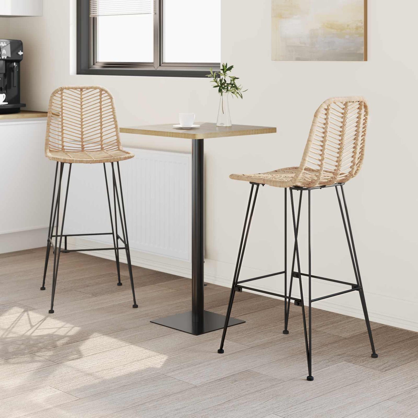 Barstol 2 stk. Naturfarvet 44 x 53 x 111 cm Rattan og Jern