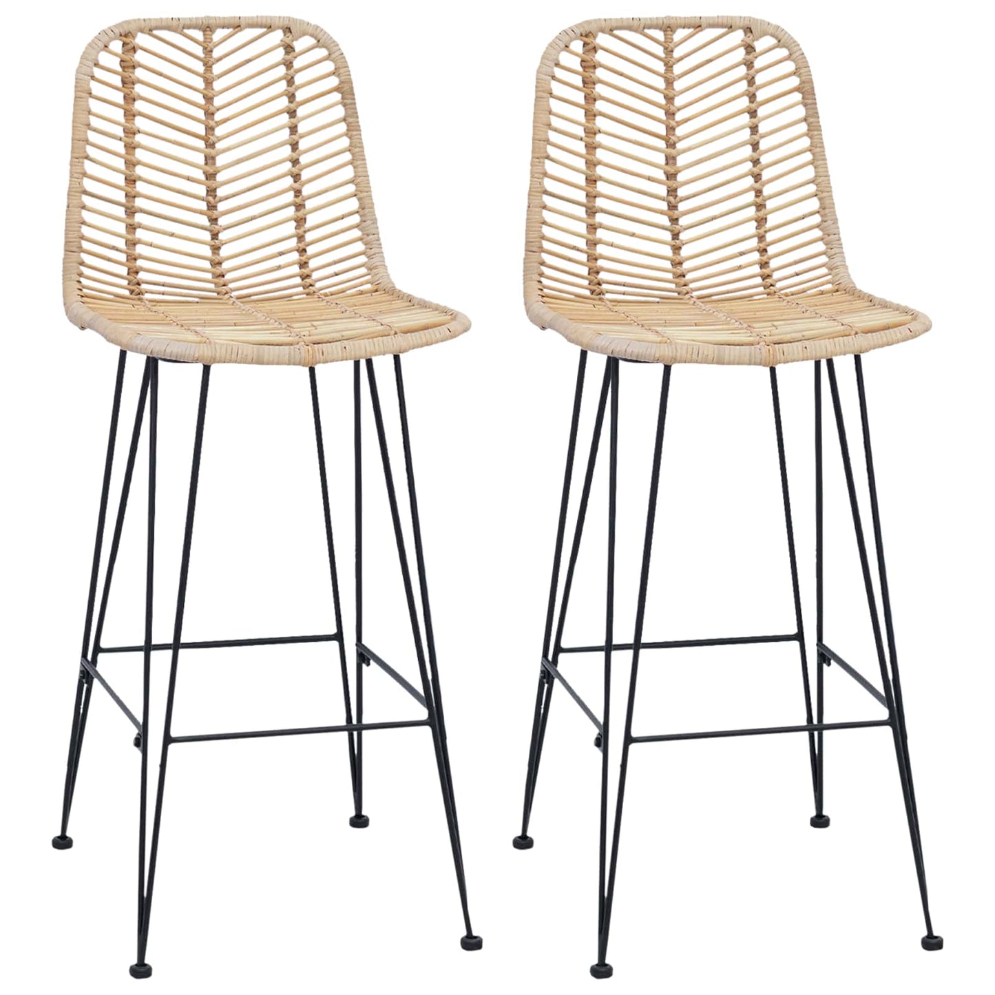 Barstol 2 stk. Naturfarvet 44 x 53 x 111 cm Rattan og Jern