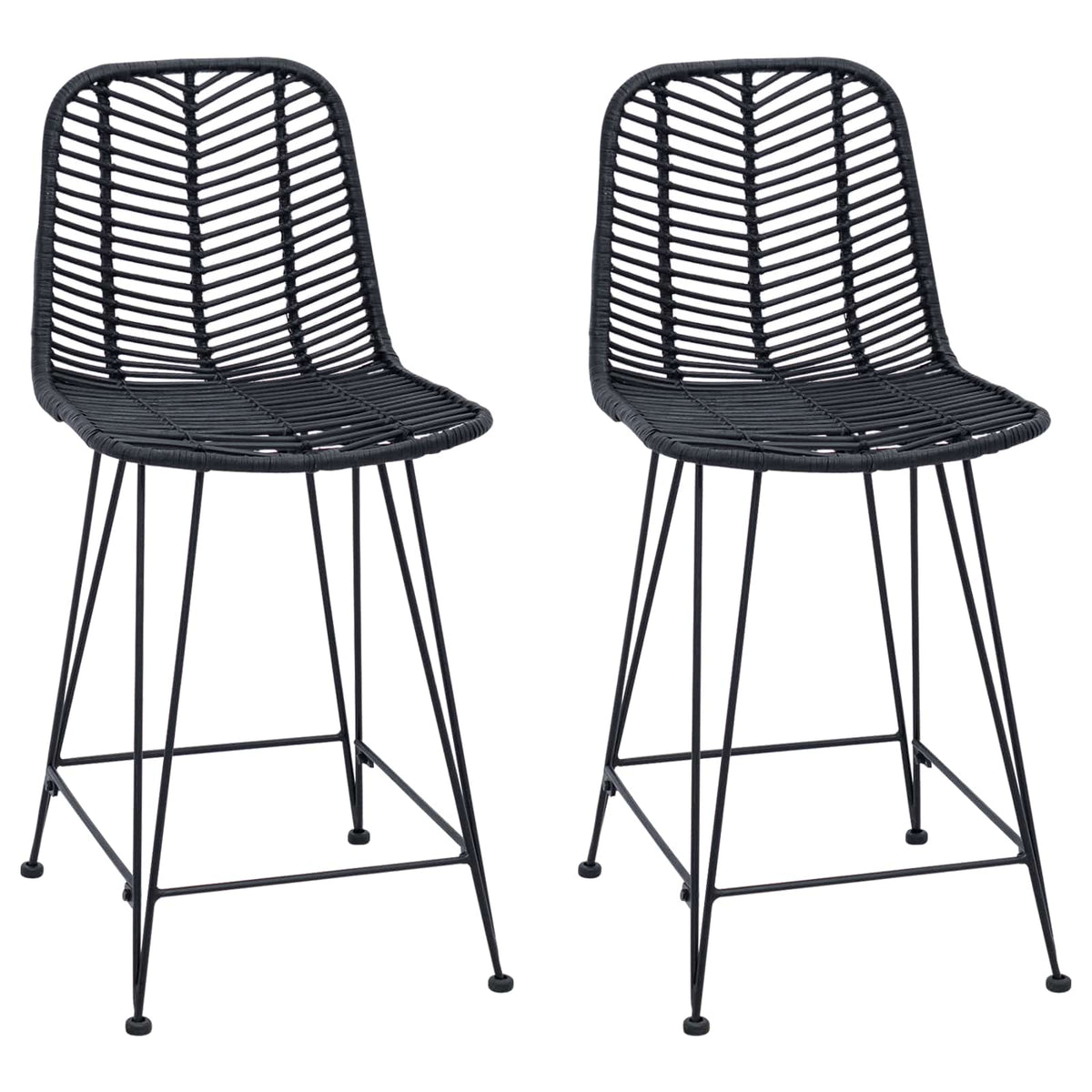Barstol 2 stk. Sort 44,5 x 54,5 x 97,5 cm Rattan og Jern