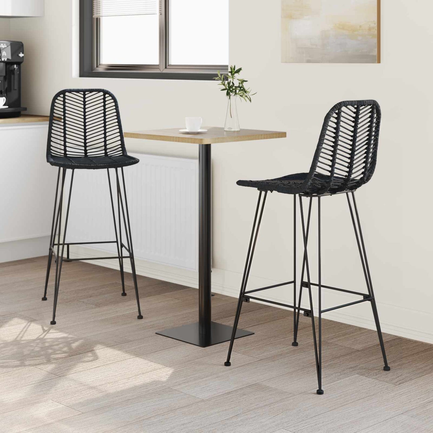 Barstol 2 stk. Sort 44 x 53 x 111 cm Rattan og Jern
