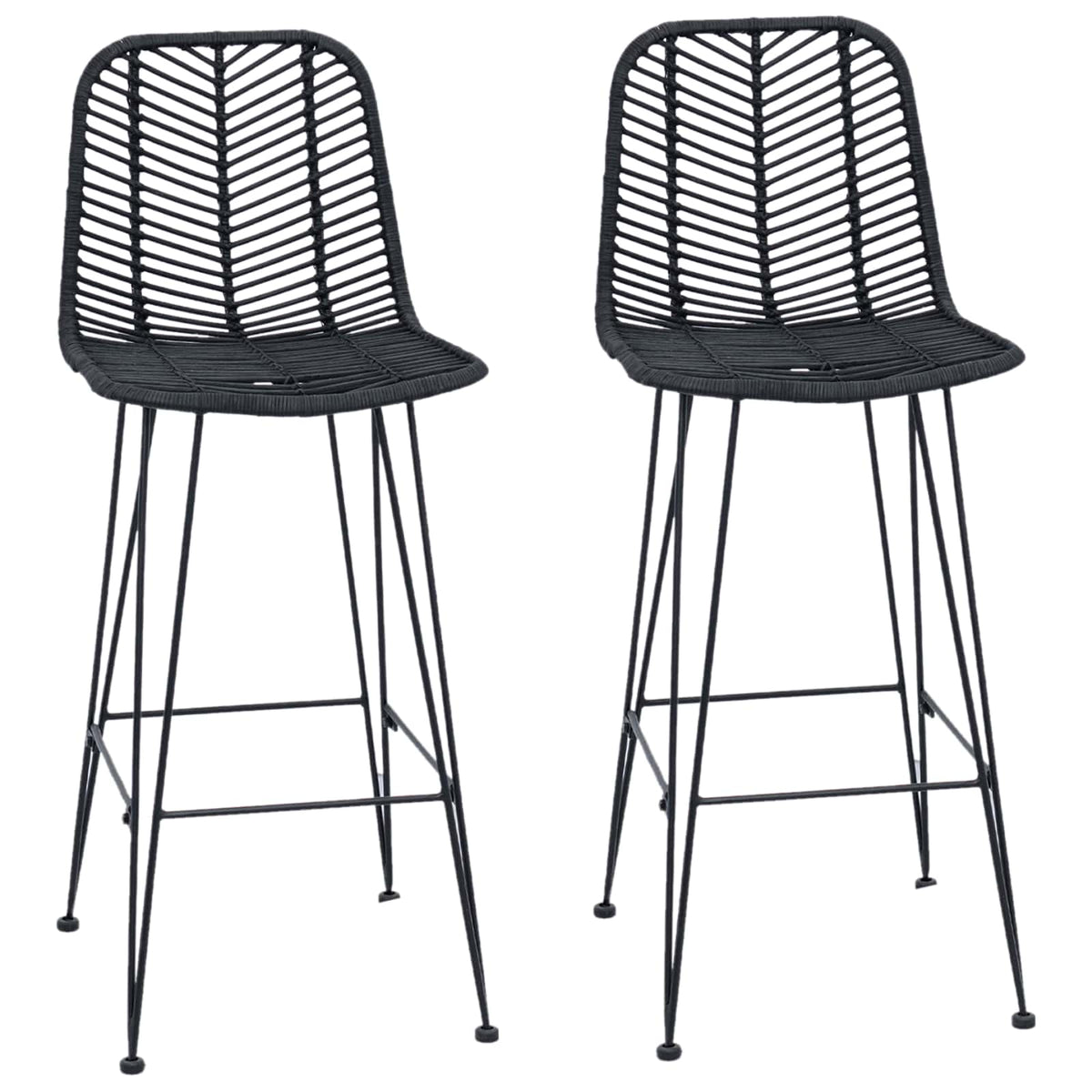 Barstol 2 stk. Sort 44 x 53 x 111 cm Rattan og Jern