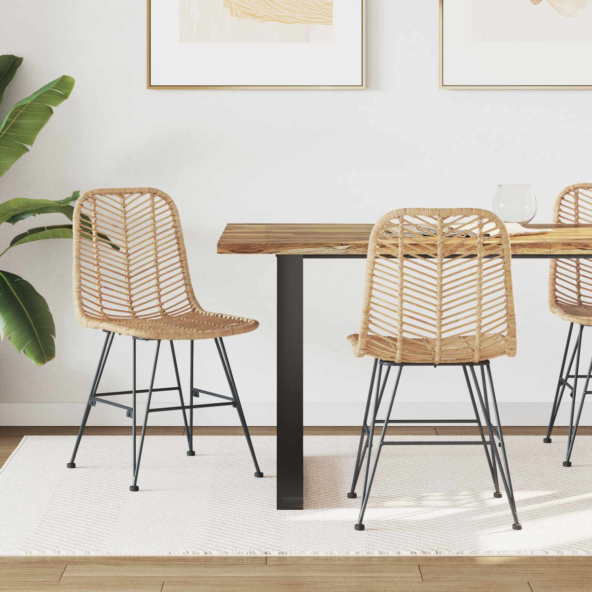Spisestuestol 2 stk. Rattan og Jern Naturfarvet