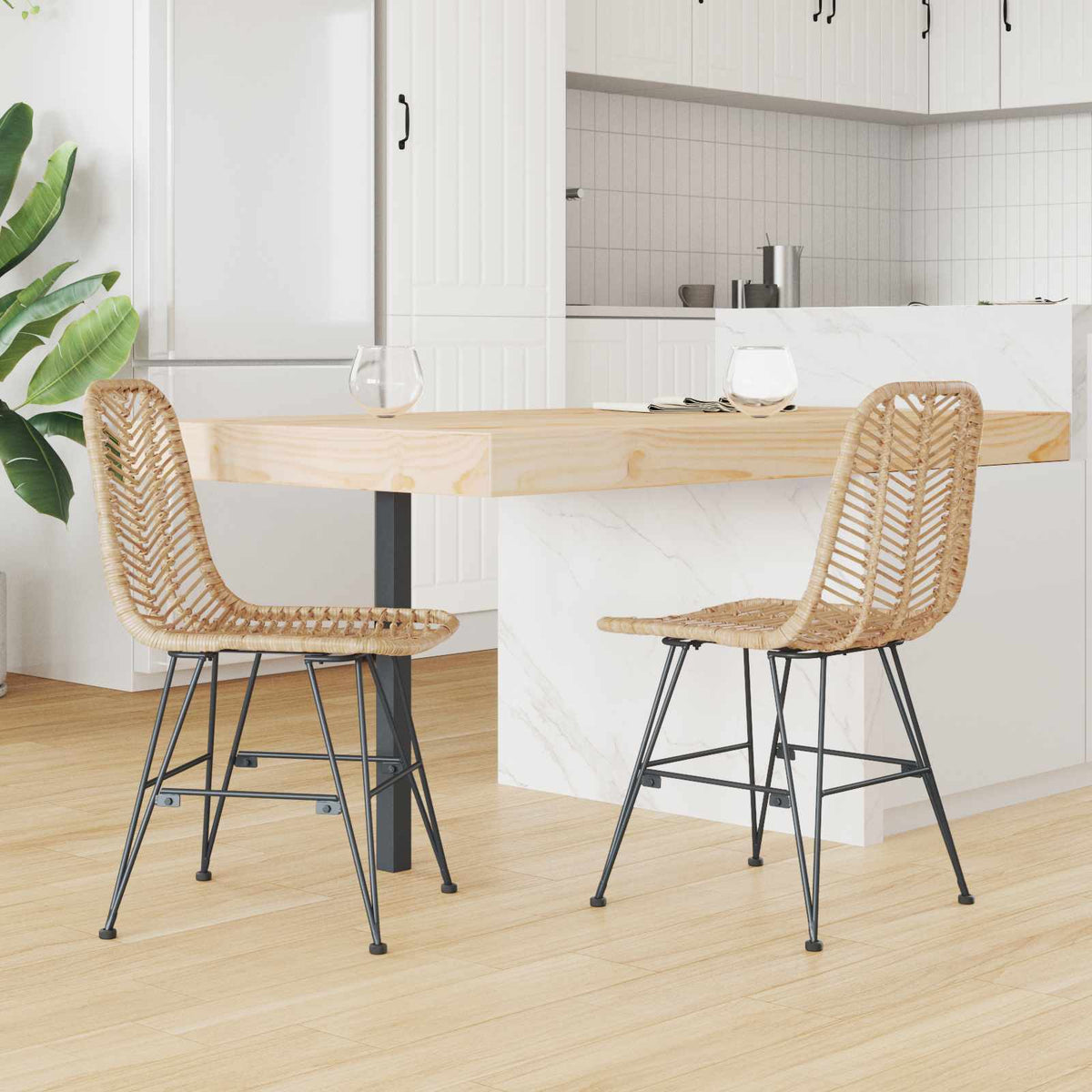 Spisestuestol 2 stk. Rattan og Jern Naturfarvet