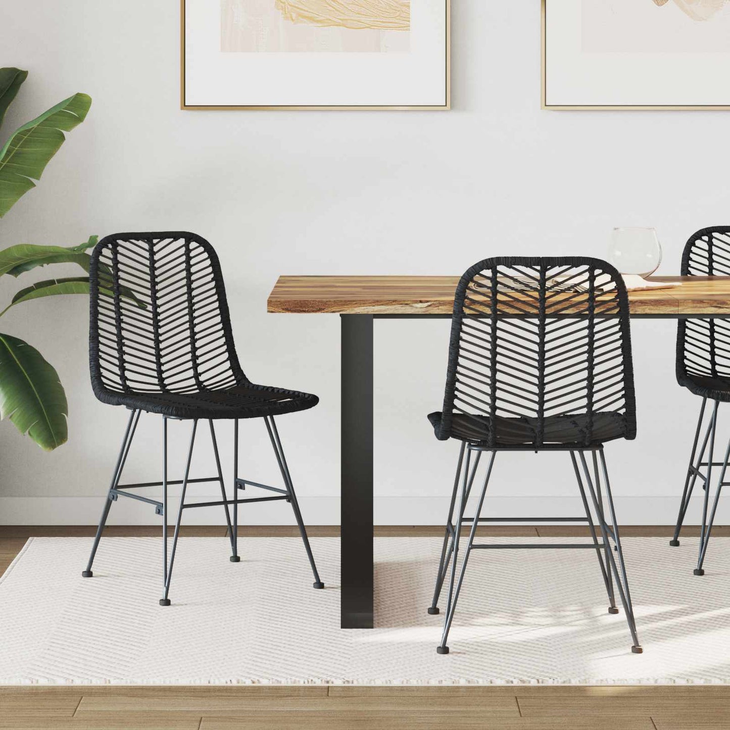 Spisestuestol 2 stk. Rattan og Jern Sort 44 x 54,5 x 85 cm