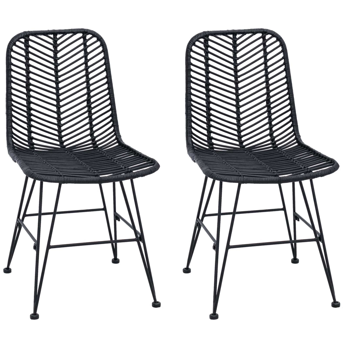 Spisestuestol 2 stk. Rattan og Jern Sort 44 x 54,5 x 85 cm